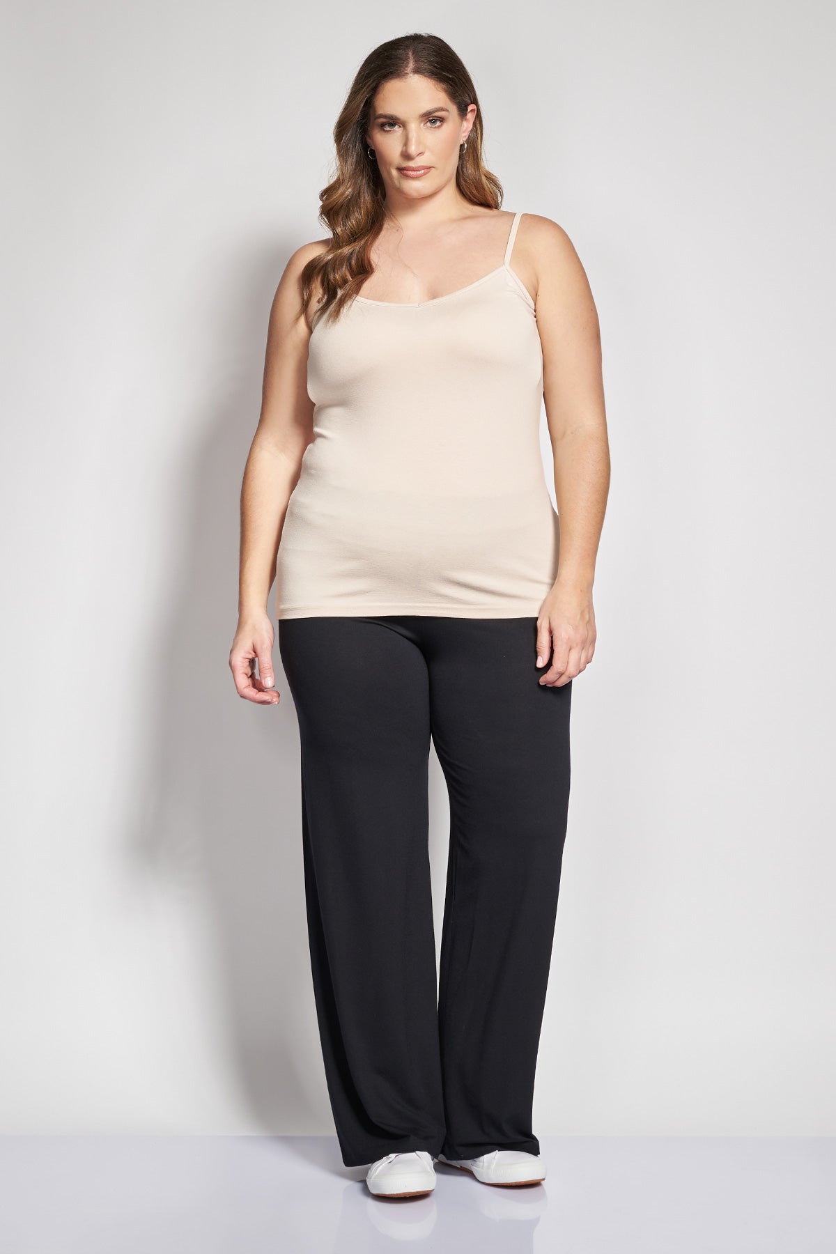Basic strappy top from high quality elastic viscose - Beige