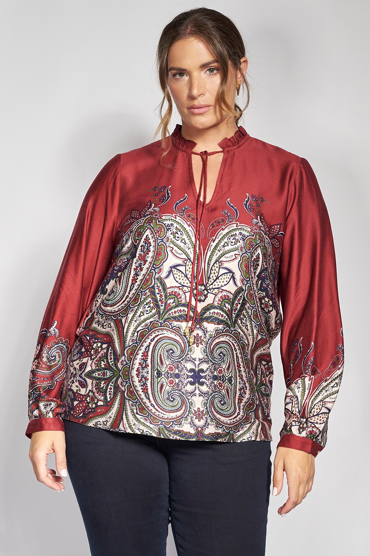 Boho Chic Μπλούζα Ρεγιόν με Μπορντούρα - Μπορντω
