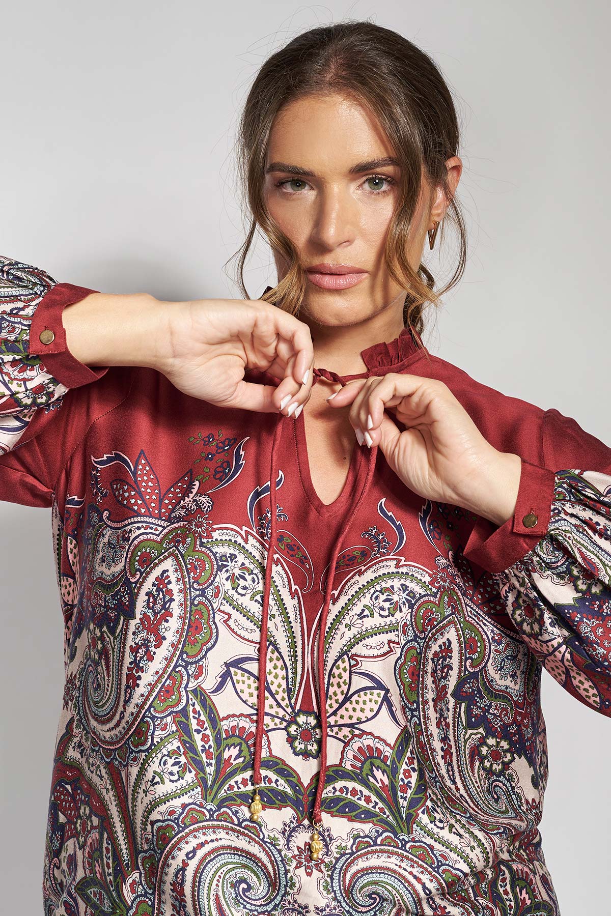 Boho Chic Μπλούζα Ρεγιόν με Μπορντούρα - Μπορντω