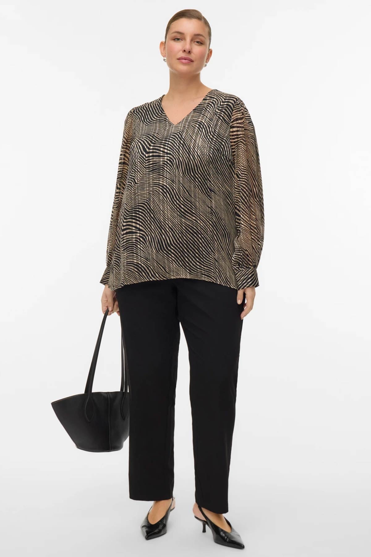 Chiffon μπλούζα σε γεωμετρικό εμπριμέ VERO MODA - Μαύρο
