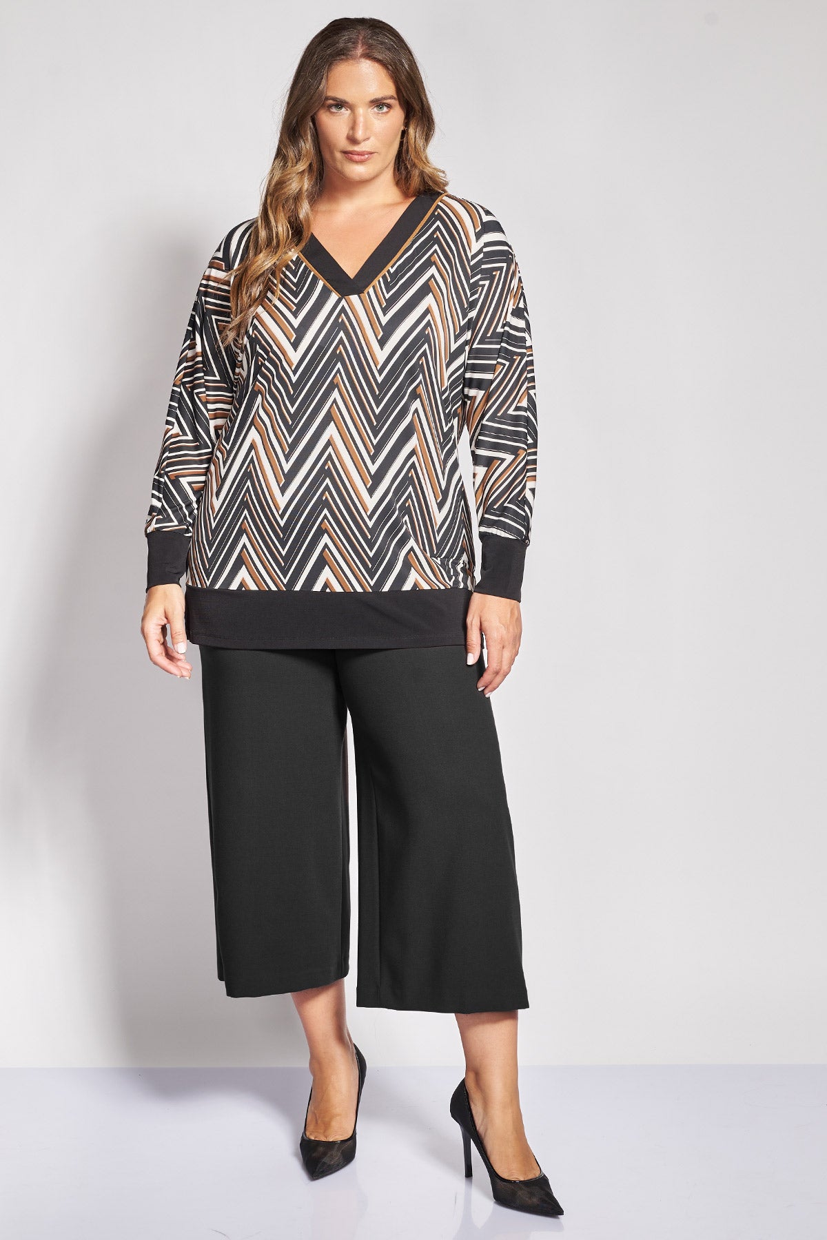 Cropped κρεπ παντελόνα wide leg - Μαύρο
