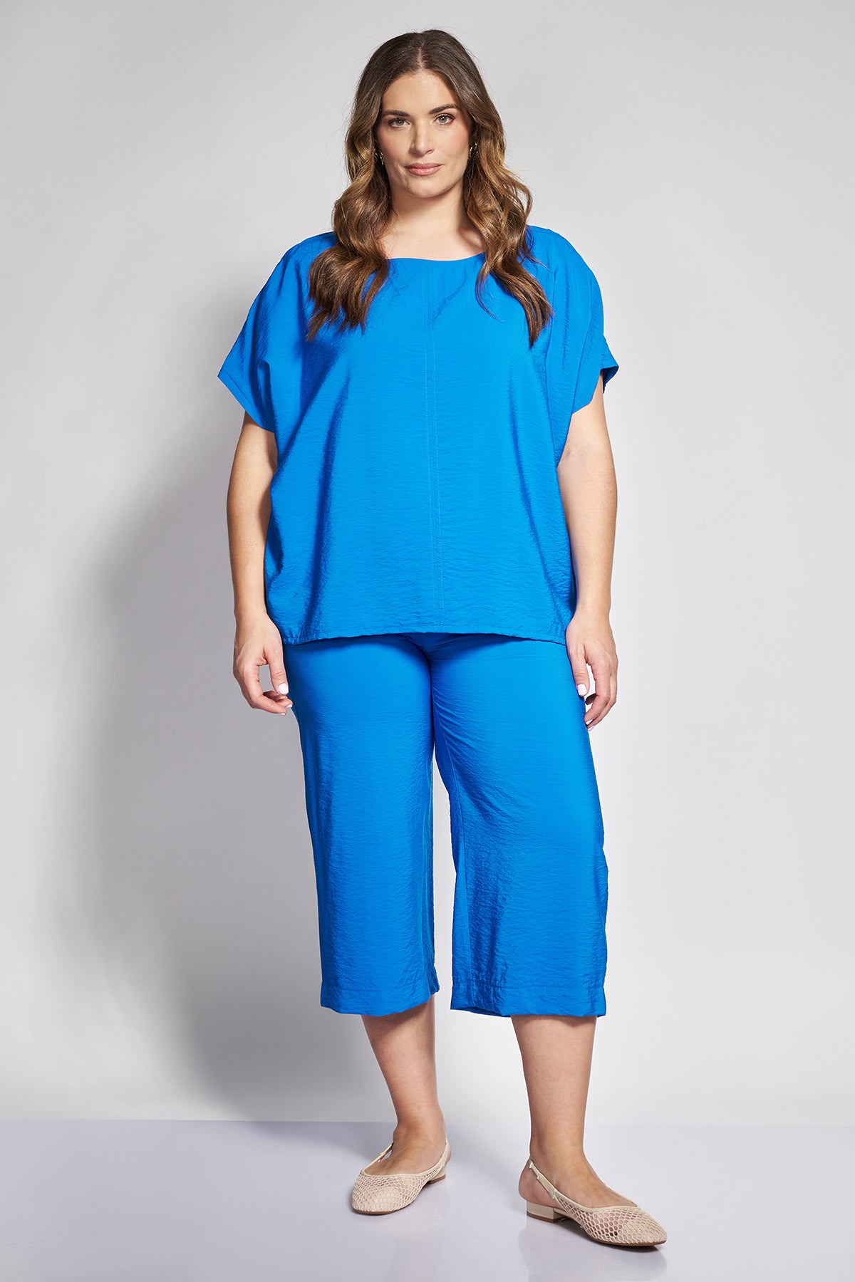 Cropped trousers in linen look - Royal Blue