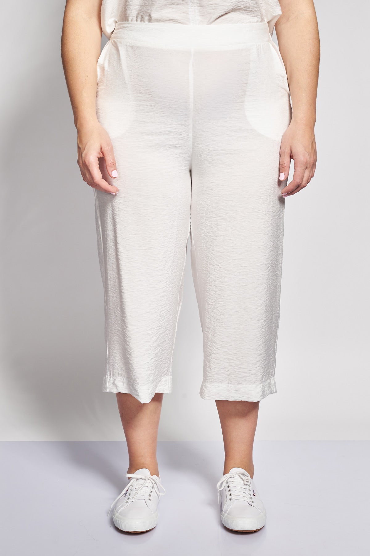 Cropped trousers in linen look - Ecru