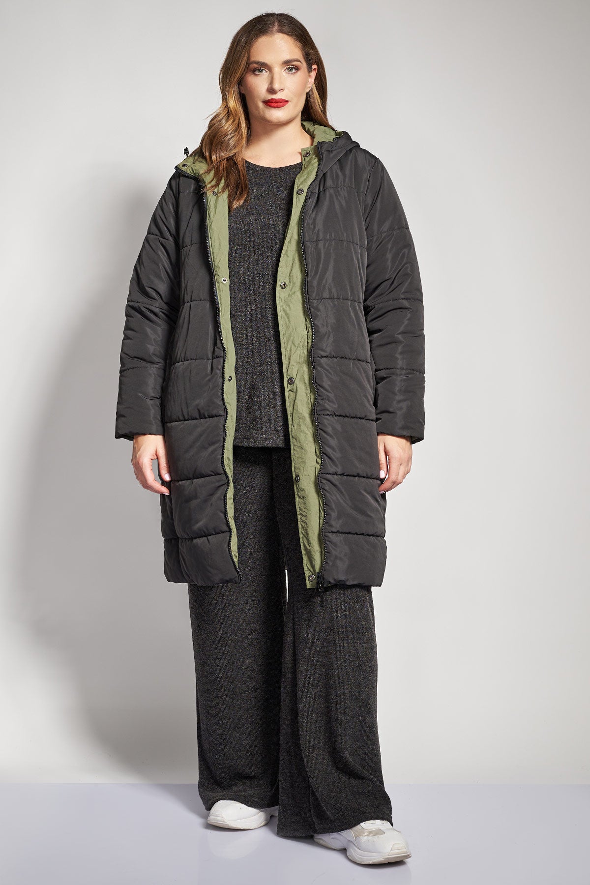 Long reversible waterproof jacket with hood - Black