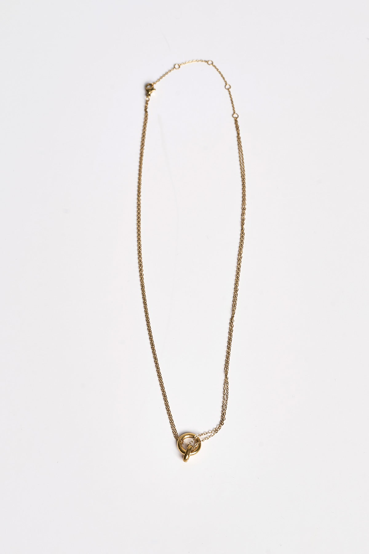 Double-chain necklace with circular pendant - Gold