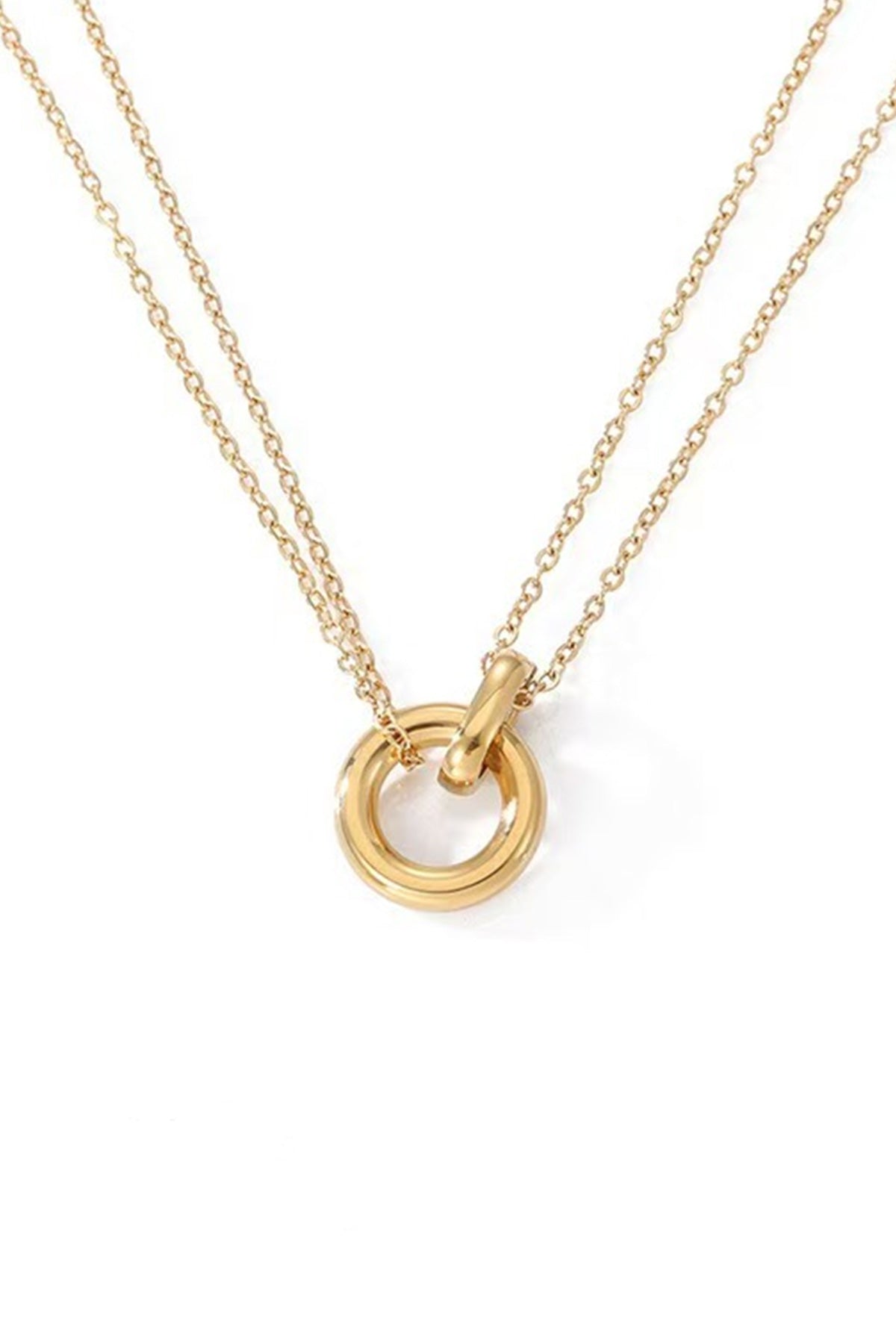 Double-chain necklace with circular pendant - Gold