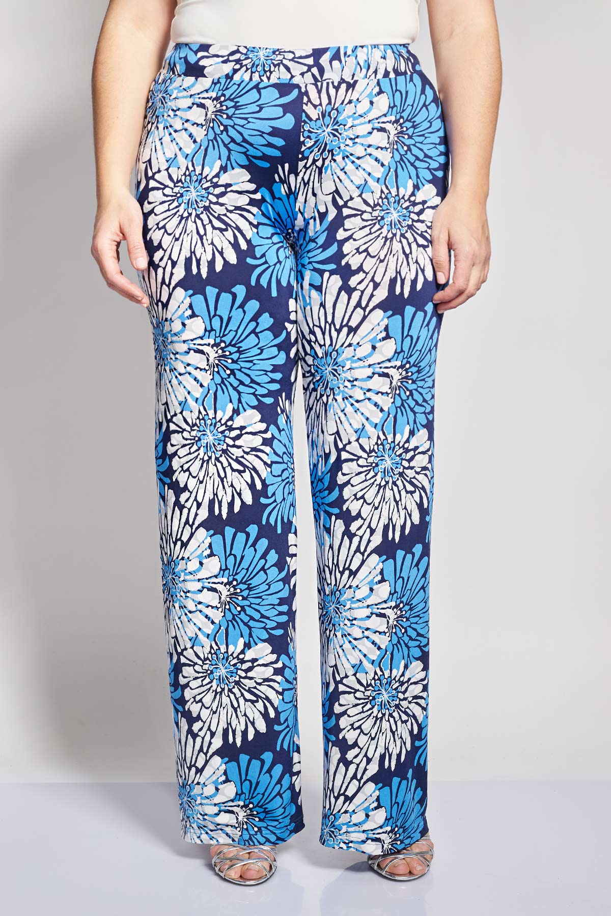 Elastic floral pattern trousers - Blue