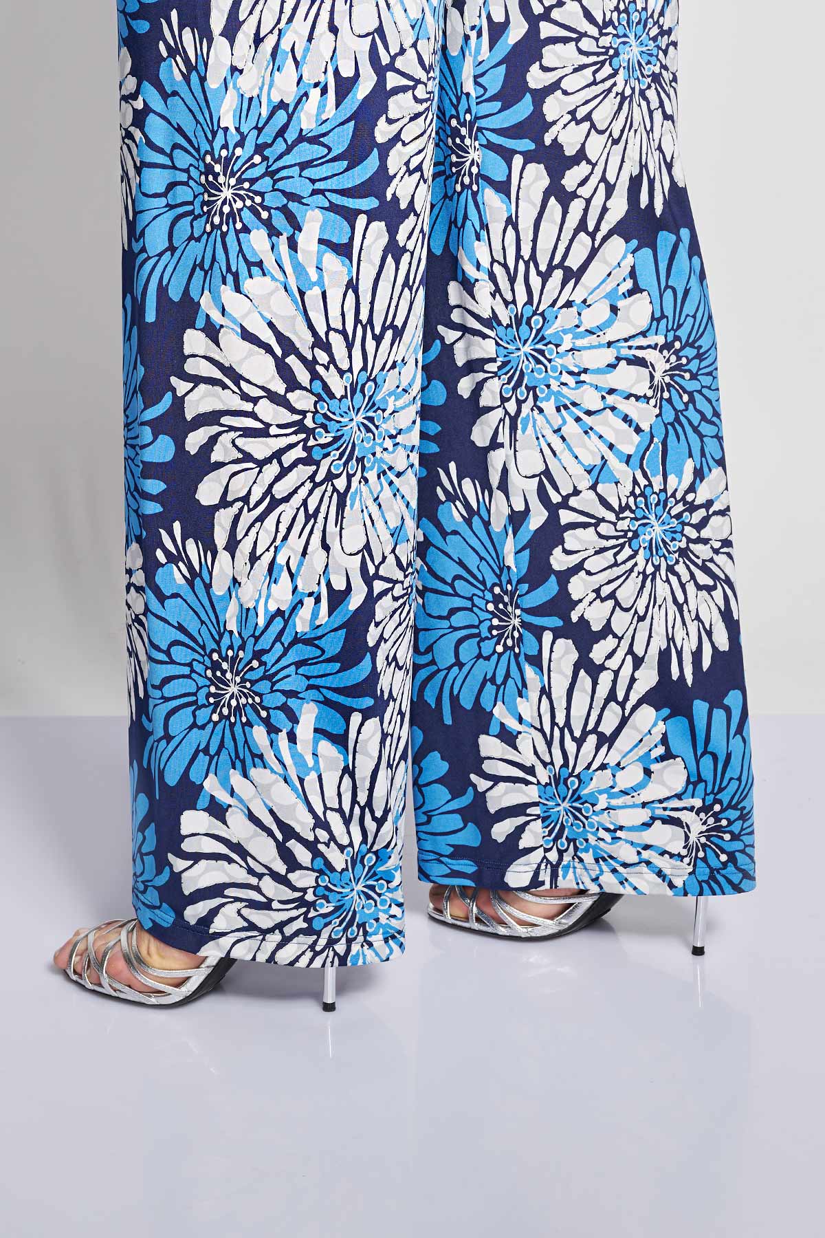 Elastic floral pattern trousers - Blue
