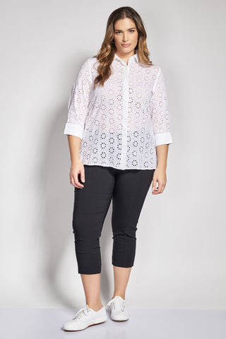 Elastic Bengaline Capri Pants - Black
