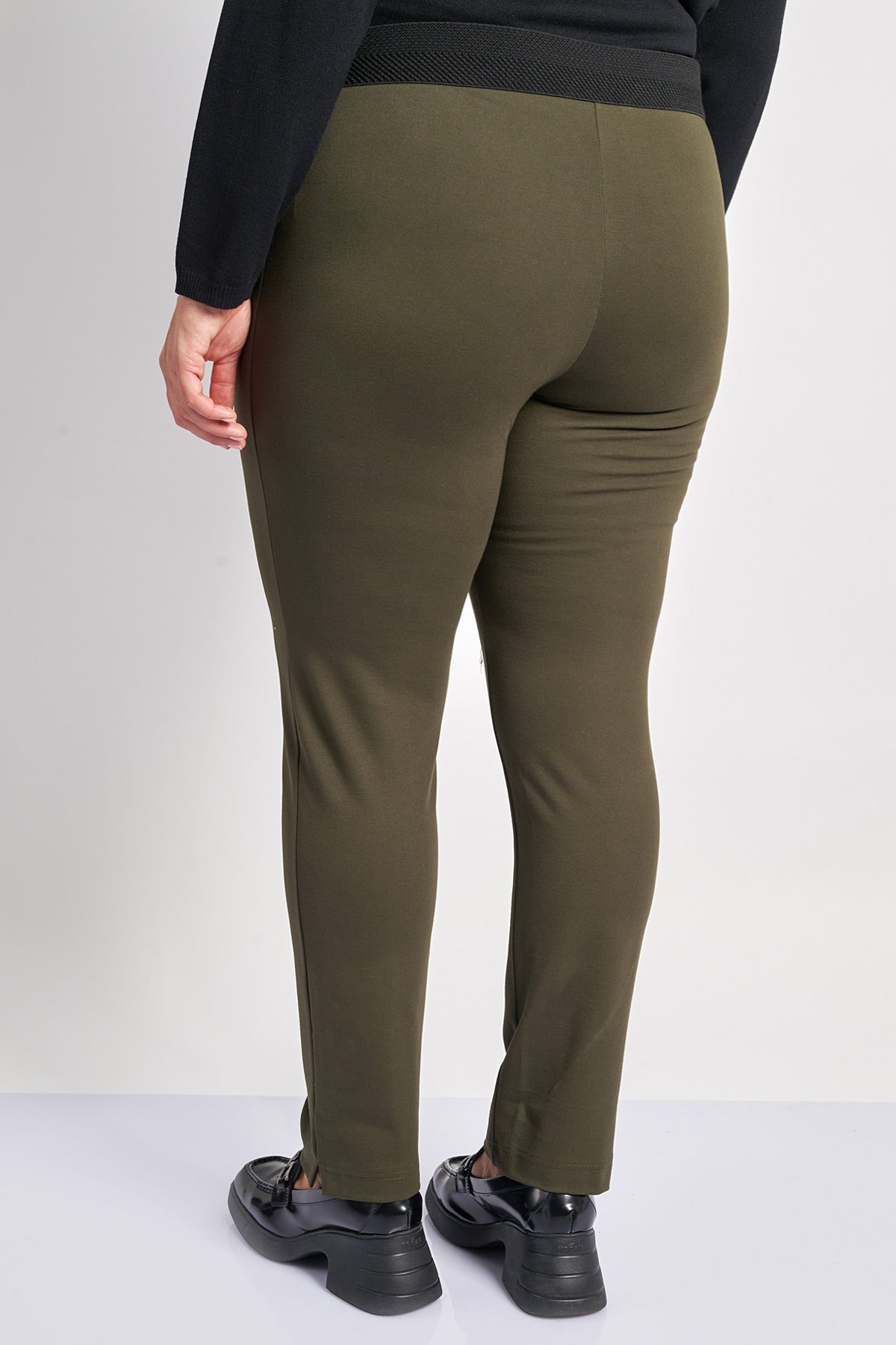 Cigarette stretchy pants with stitching - Khaki