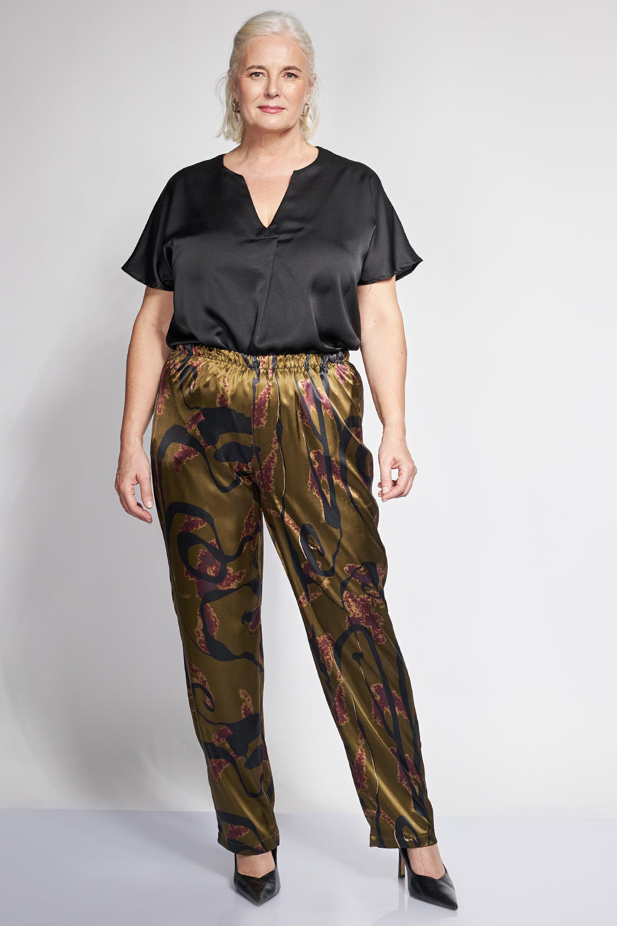 Floral printed satin straight-leg pants - Multicolor