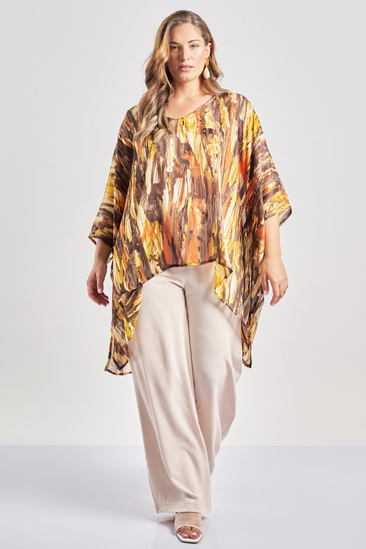 Printed semi-sheered tunic - Orange