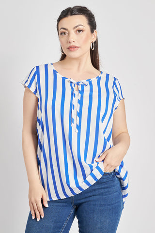 Print viscose blouse with ties - White