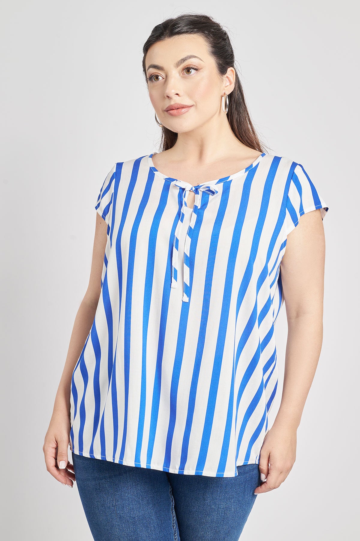 Print viscose blouse with ties - White