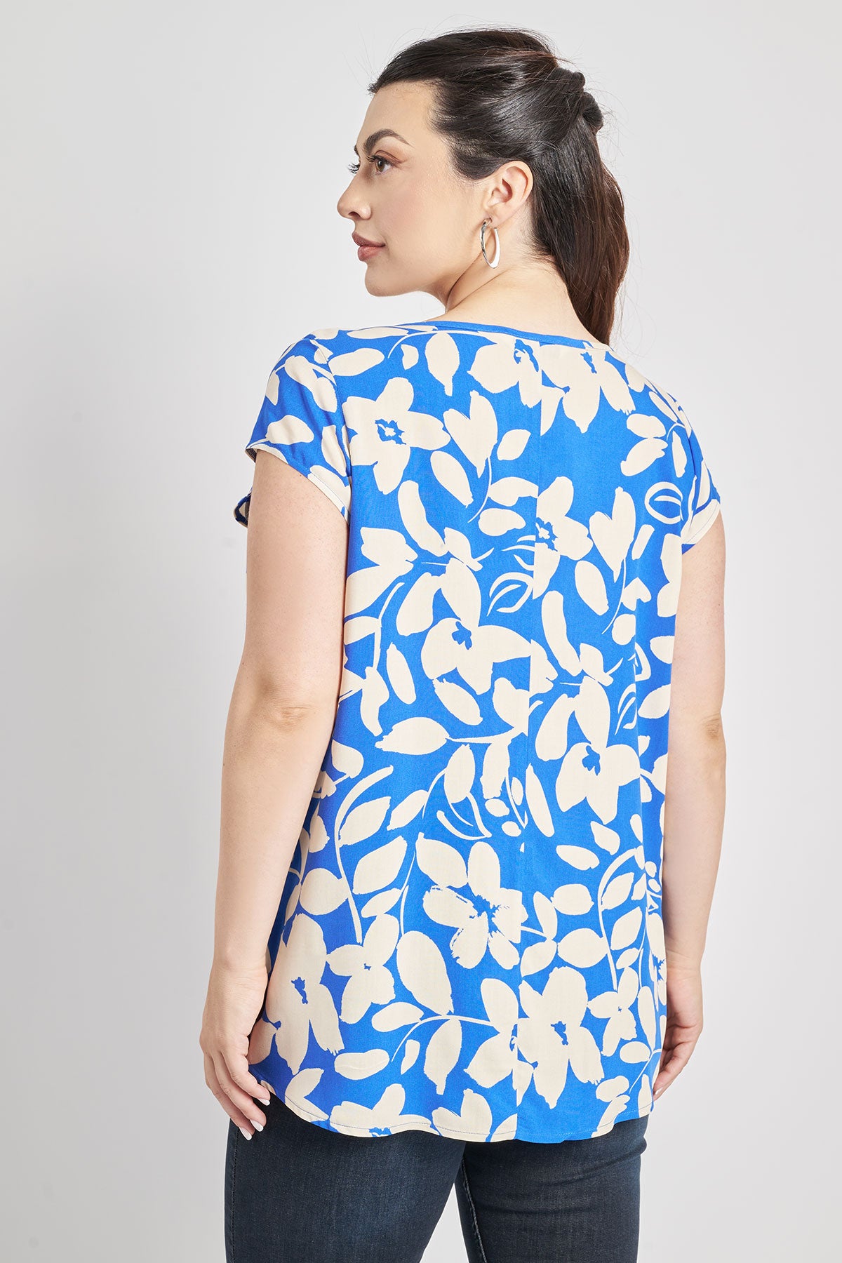 Print viscose blouse with ties - Royal Blue
