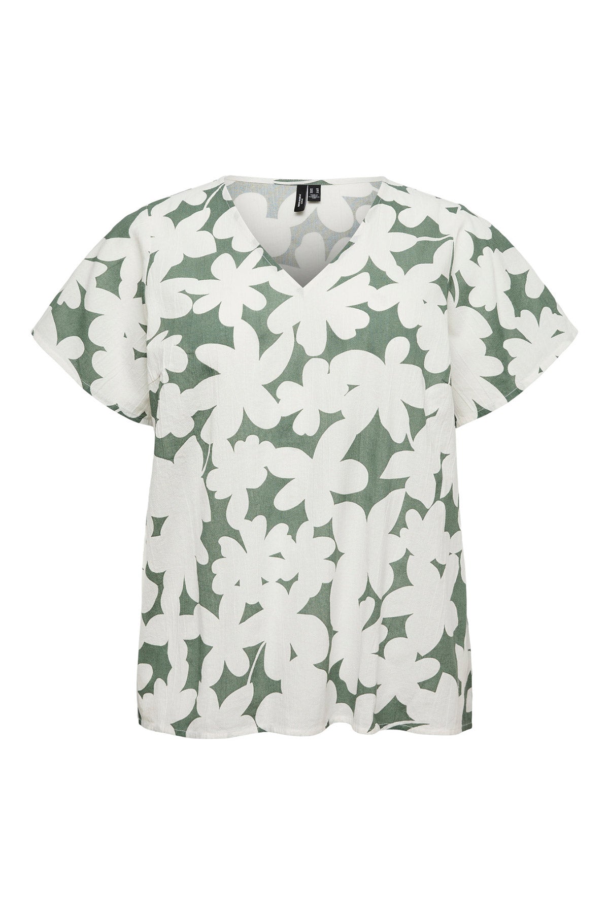Φλοράλ T-Shirt με V από Οργανικό Βαμβάκι VERO MODA - Χακί