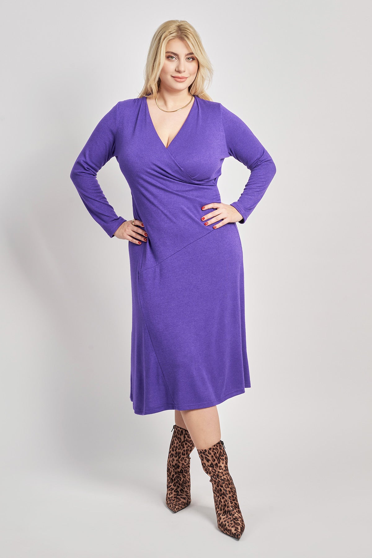 Wrap knit dress - Purple