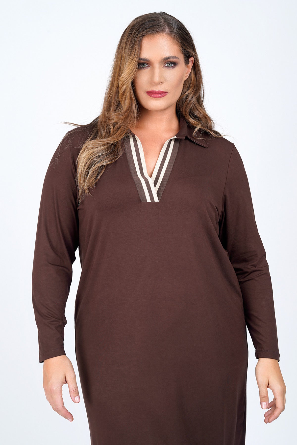 Midi dress with V - Brown