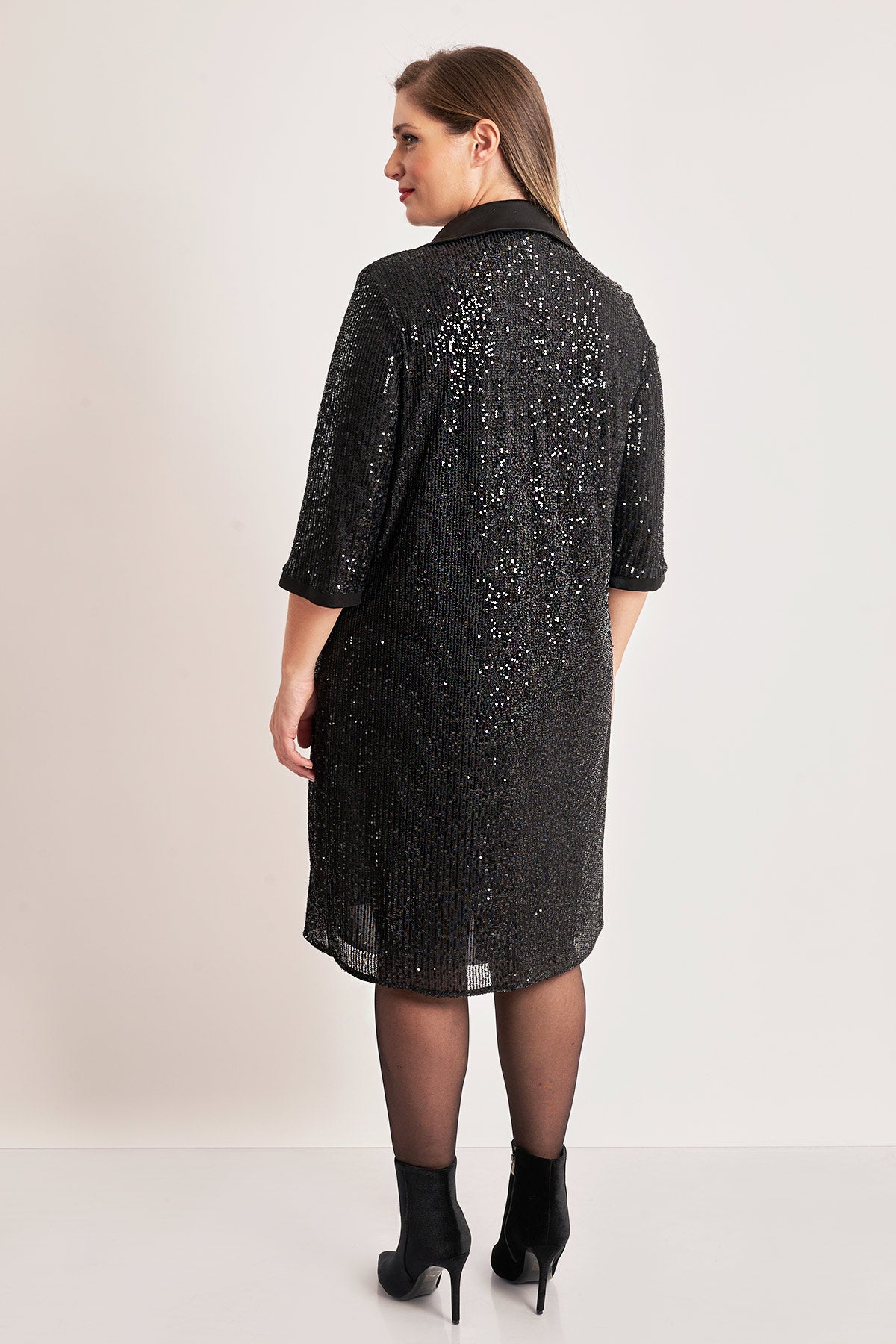 Sequined midi dress with pleats - Black