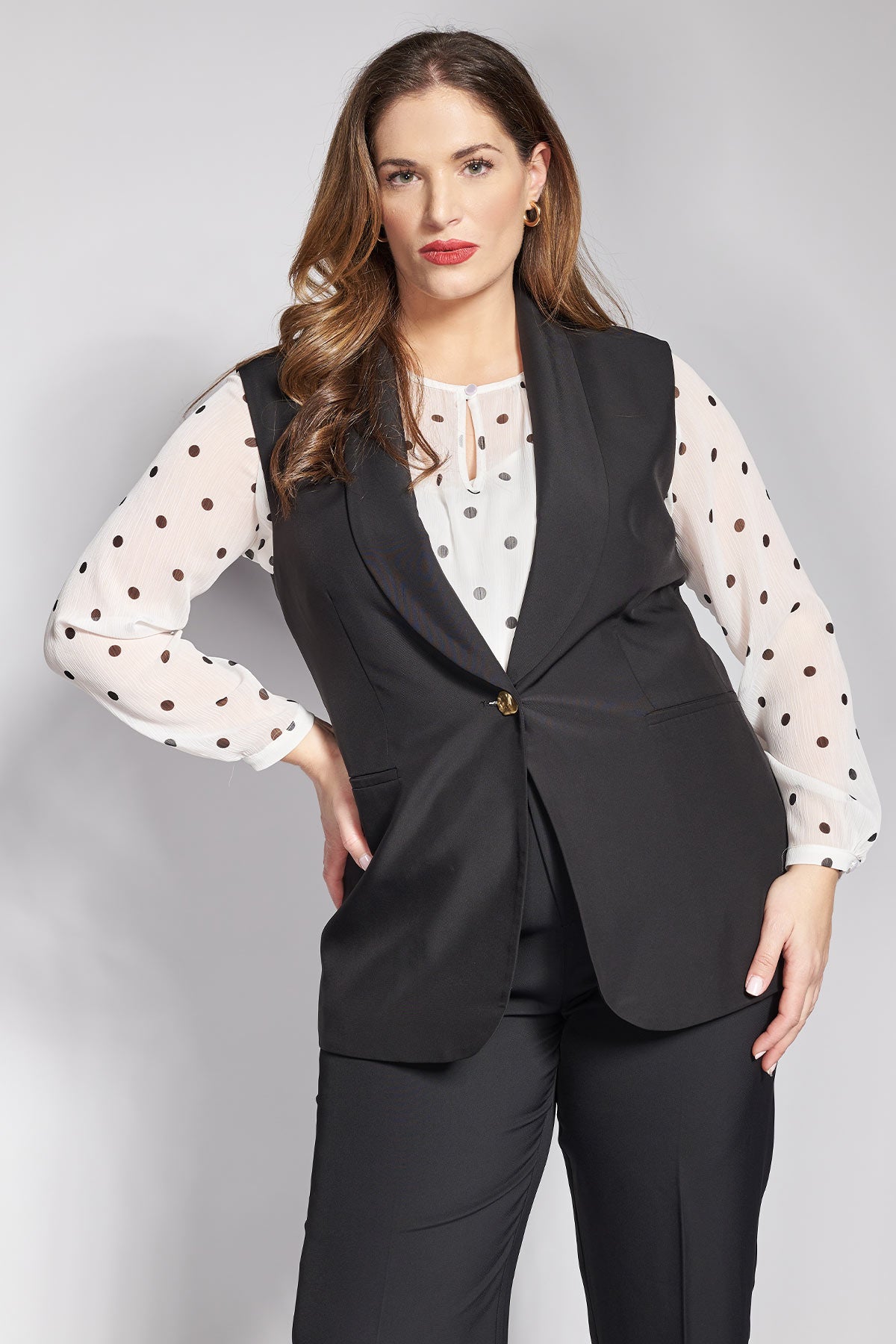 Tailored crepe suit vest with collar - Black