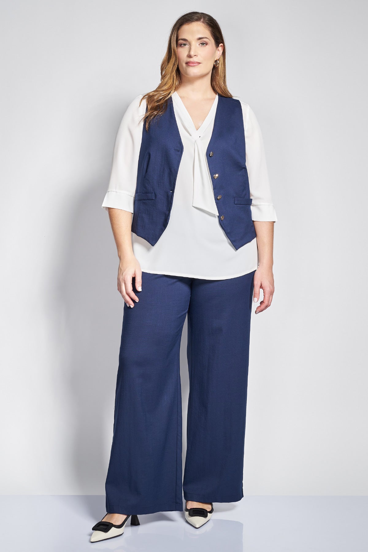 Linen-look vest with buttons - Blue