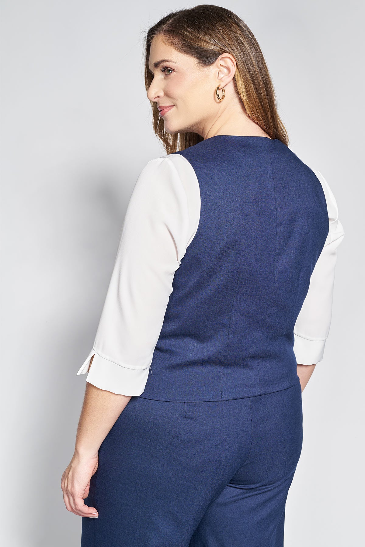 Linen-look vest with buttons - Blue