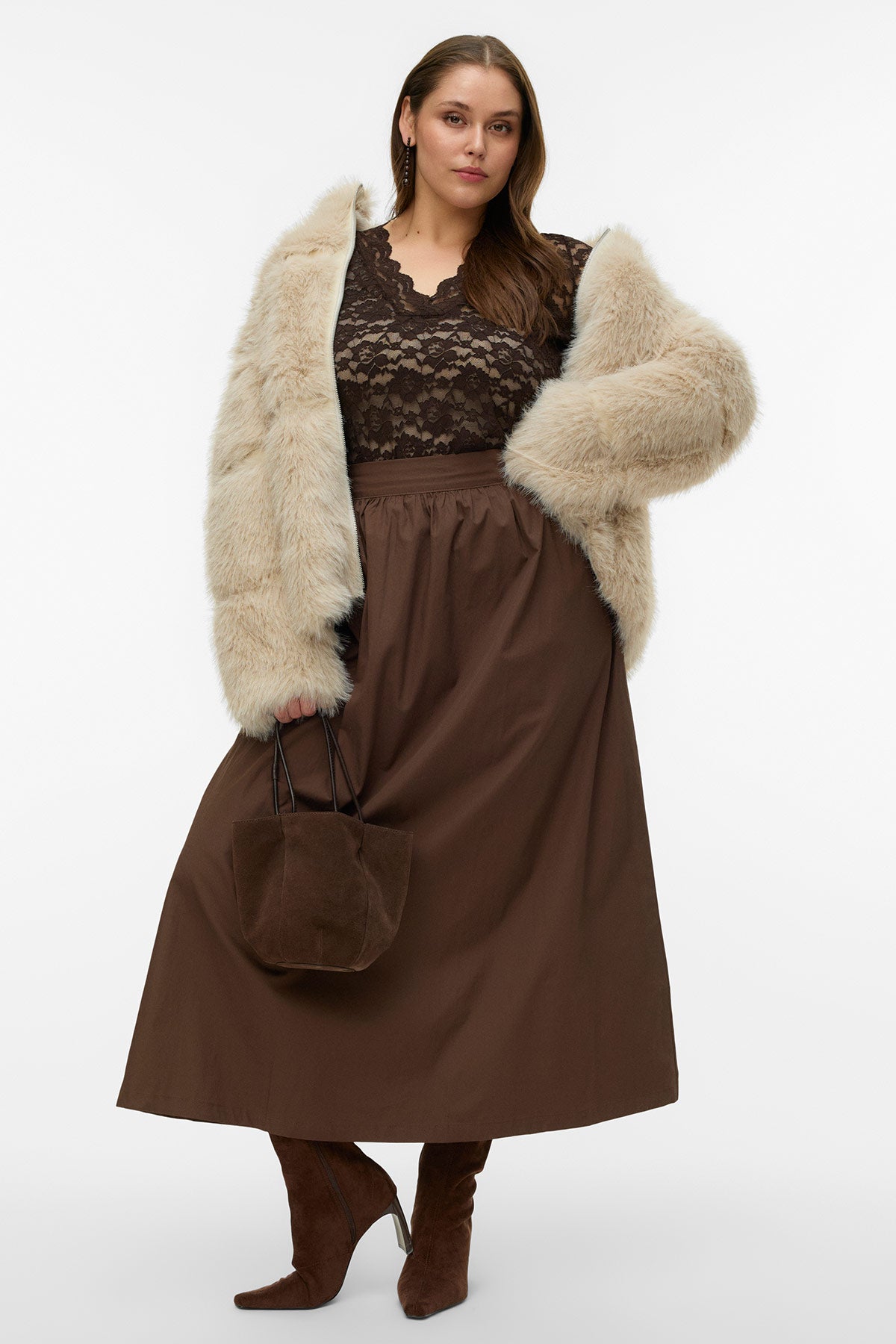 Cropped fur jacket with high neck VERO MODA - Beige