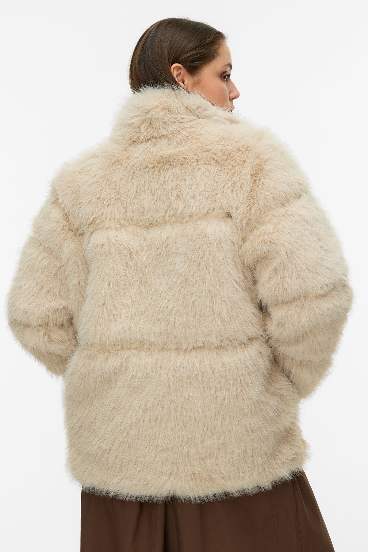 Cropped fur jacket with high neck VERO MODA - Beige