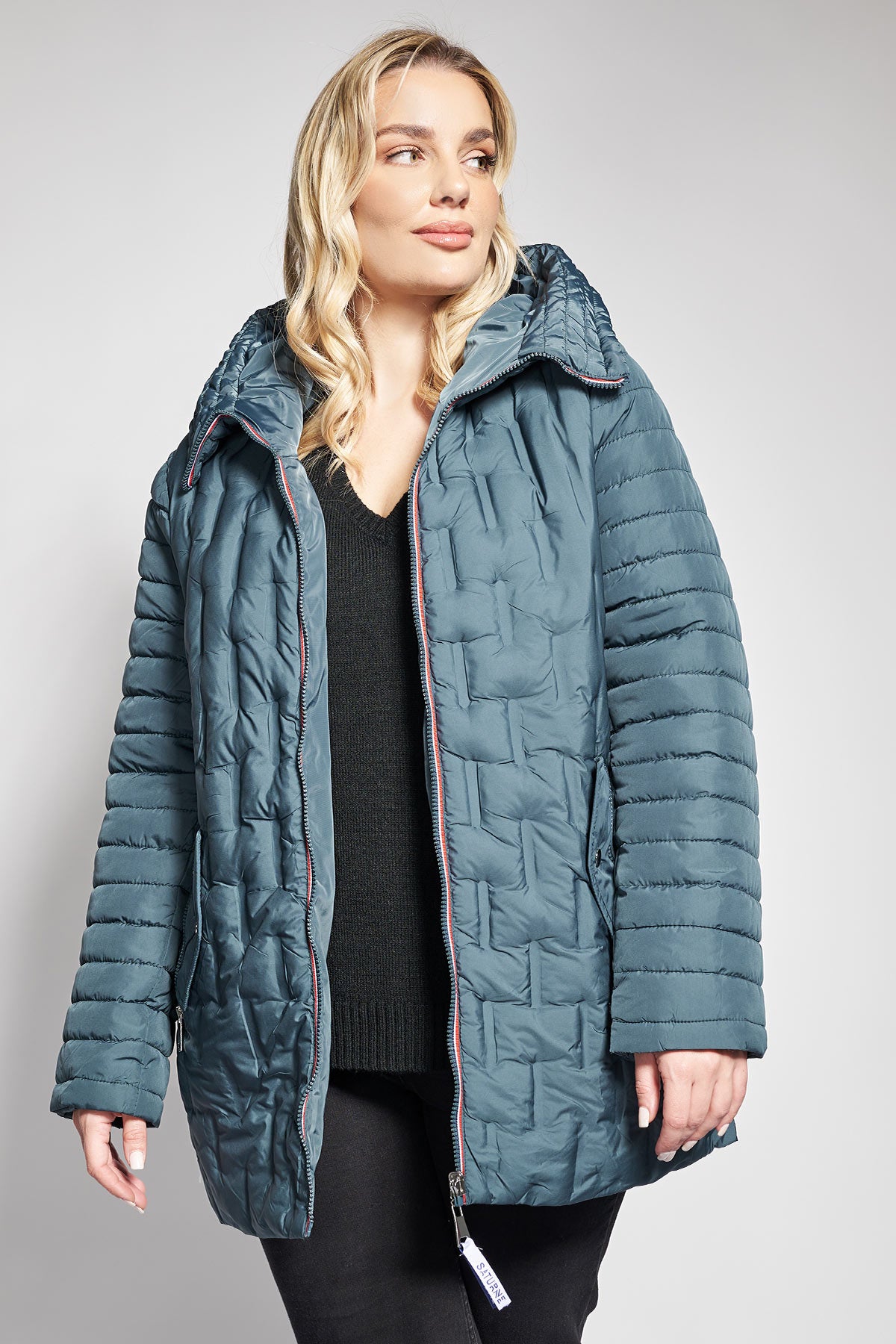 Reversible quilted jacket with hood - Petrol Blue