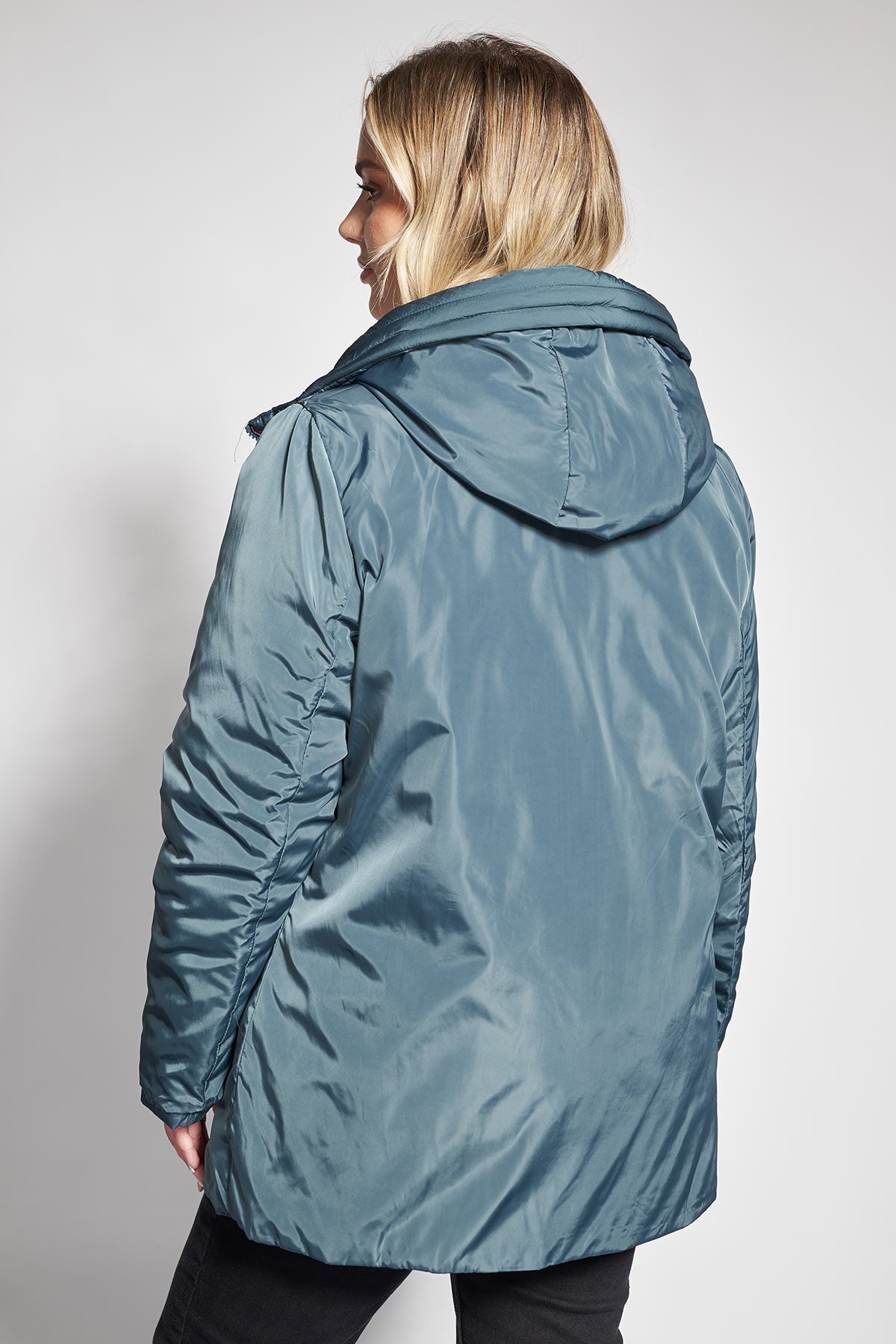Reversible quilted jacket with hood - Petrol Blue
