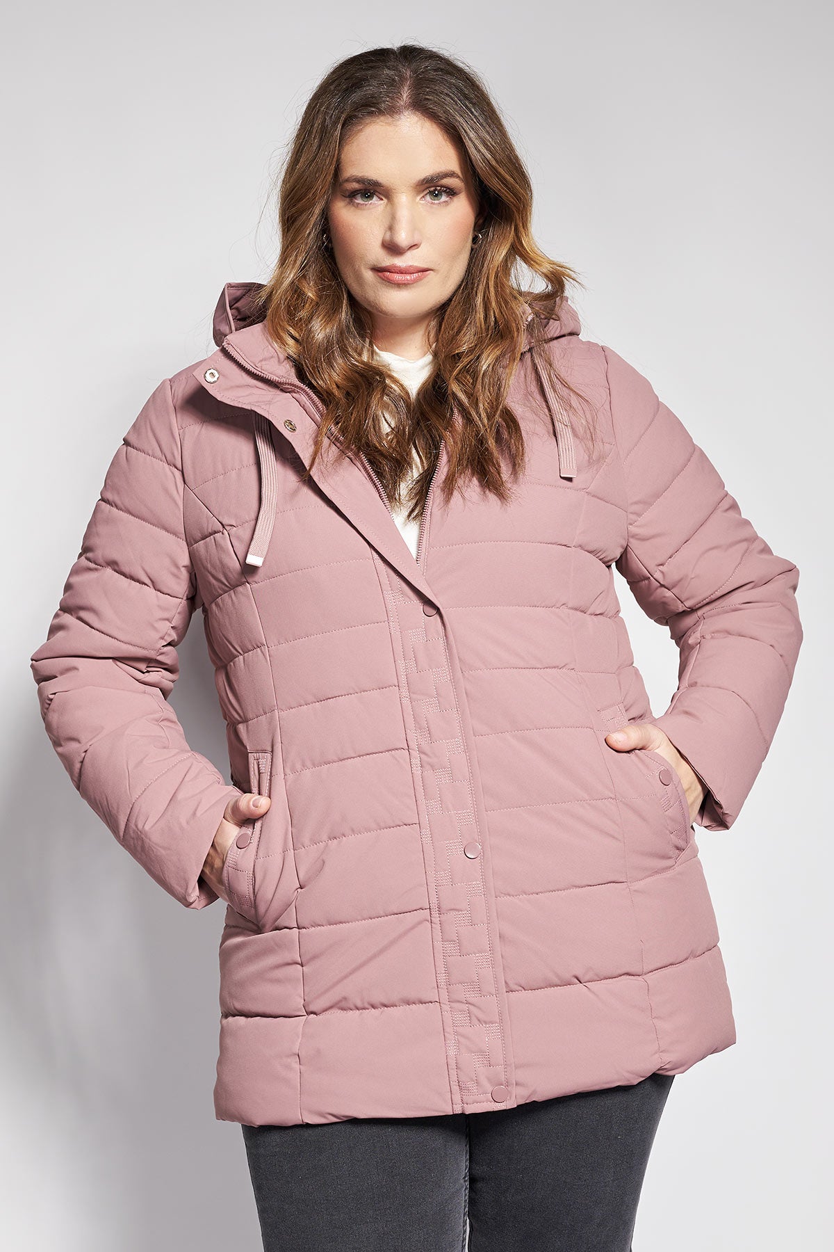 Quilted hooded puffer jacket with fur lining - Pink