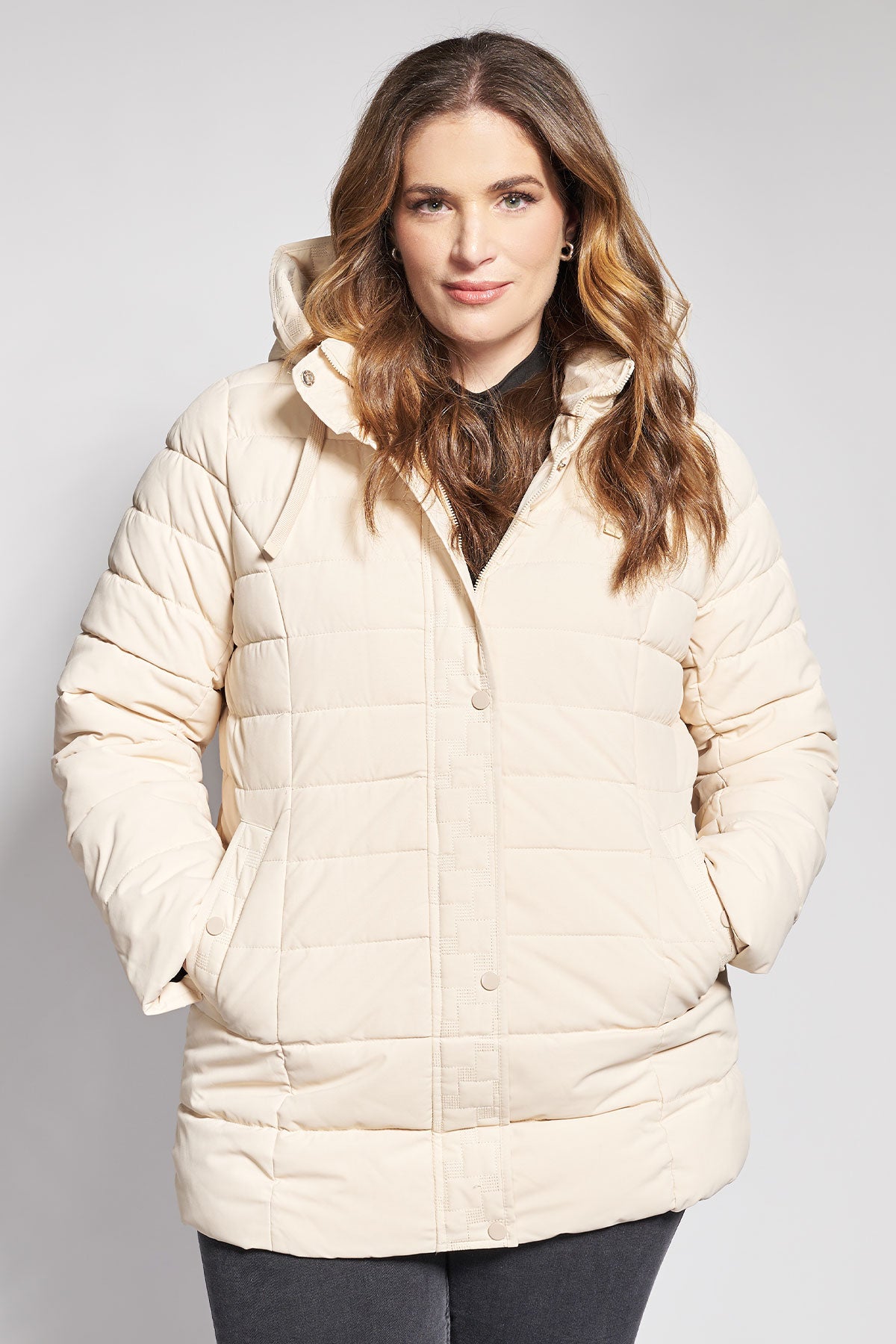 Quilted hooded puffer jacket with fur lining - Beige