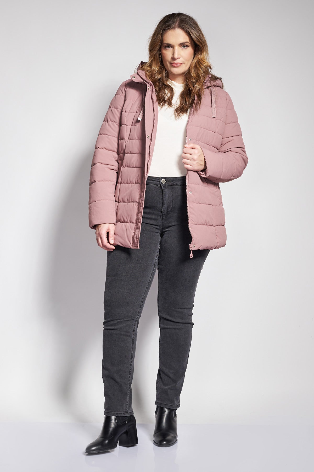 Quilted hooded puffer jacket with fur lining - Pink