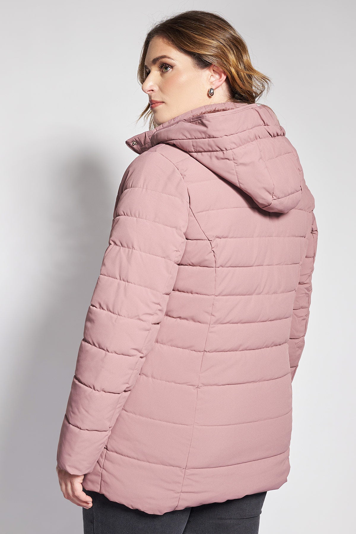 Quilted hooded puffer jacket with fur lining - Pink
