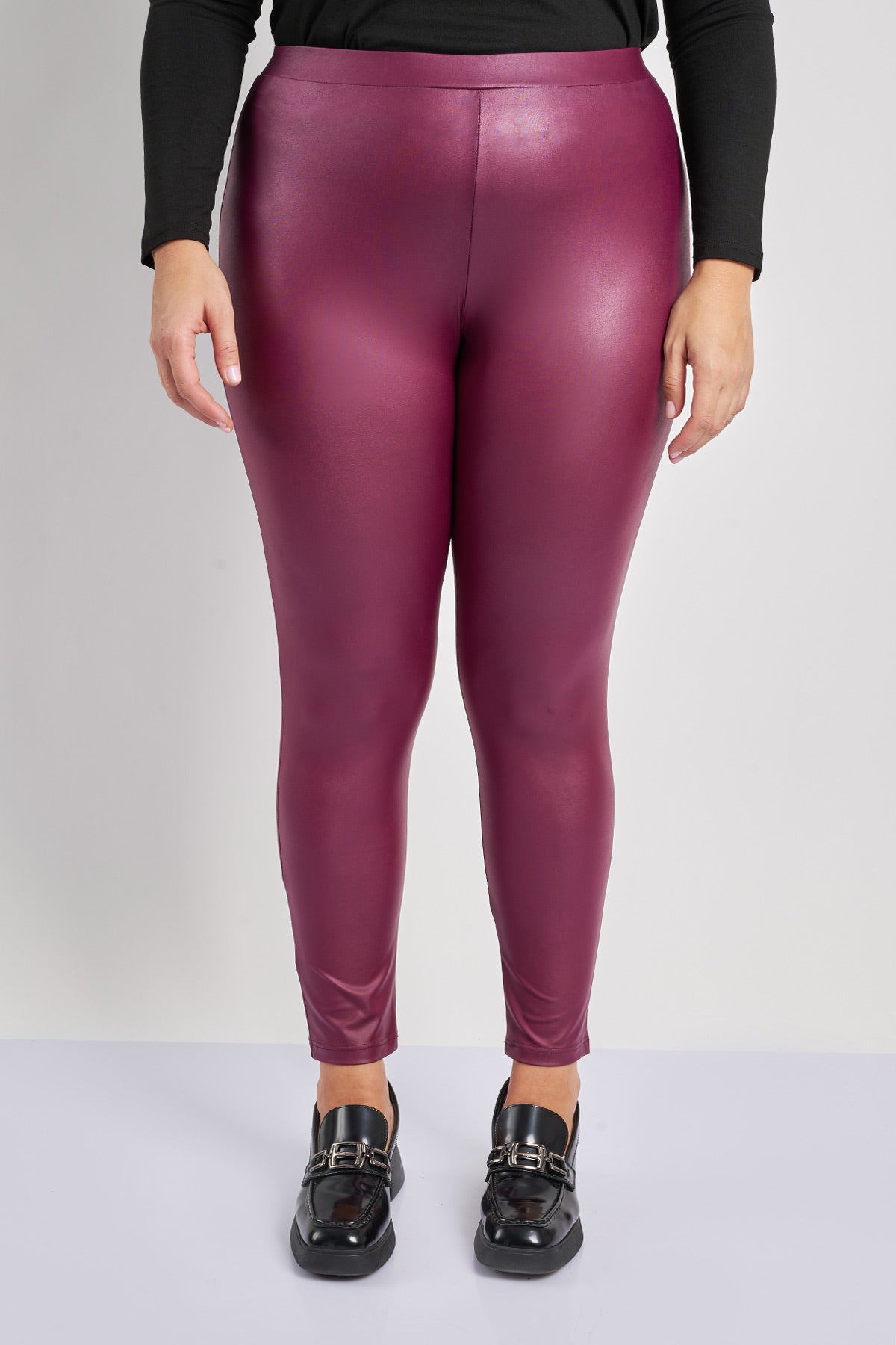 Wet look leather leggings - Bordeaux