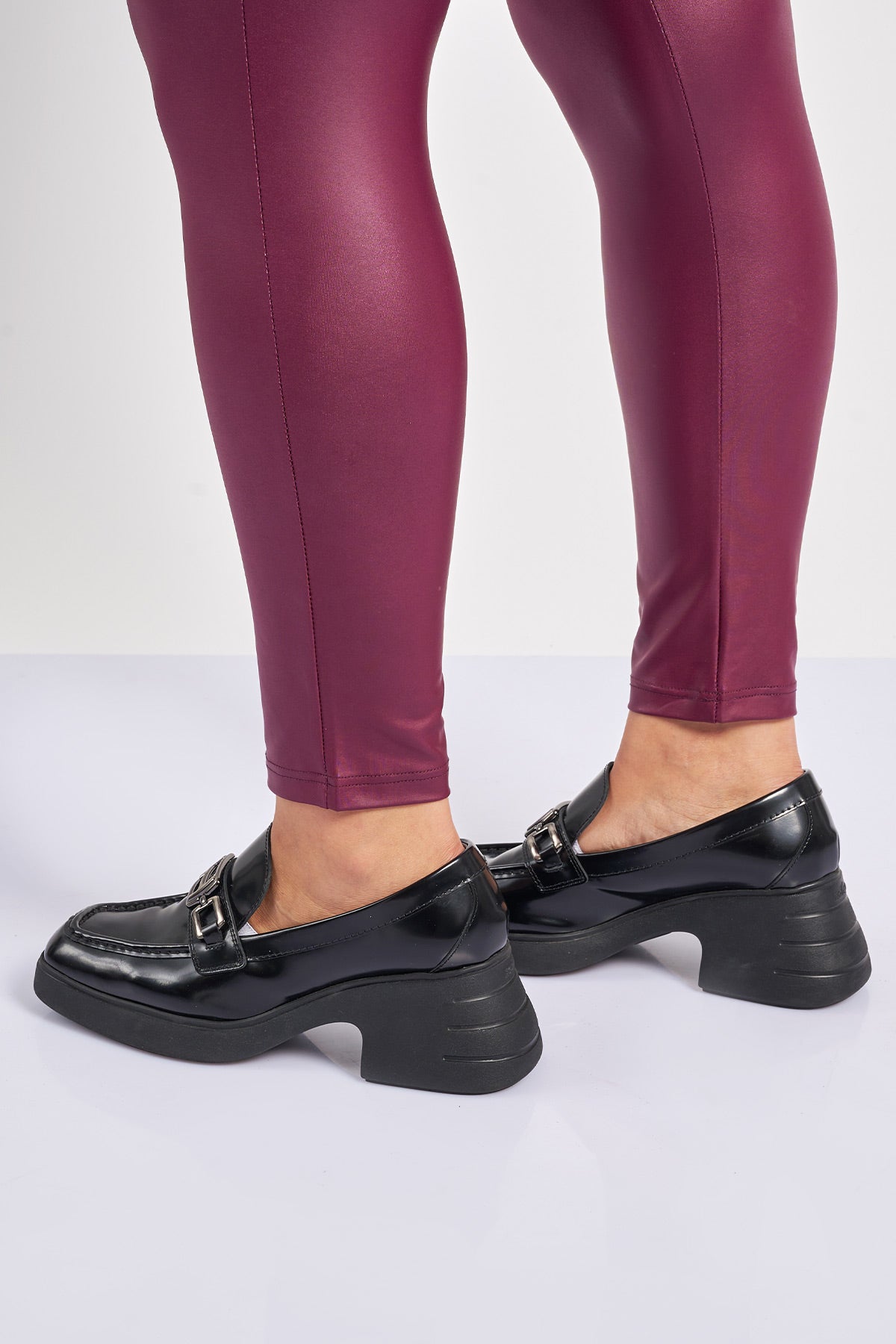 Wet look leather leggings - Bordeaux