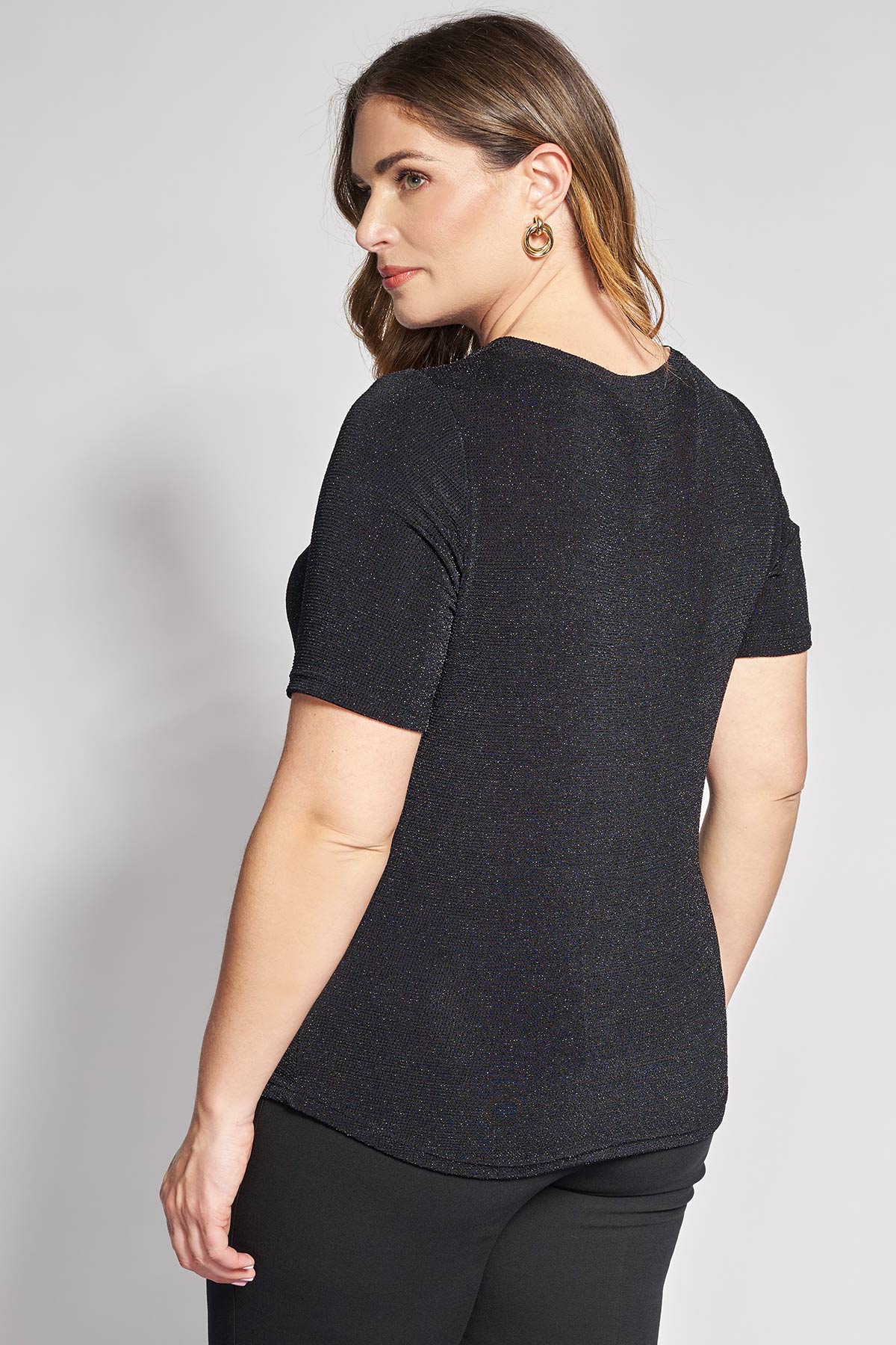 Short-sleeved lurex blouse - Black