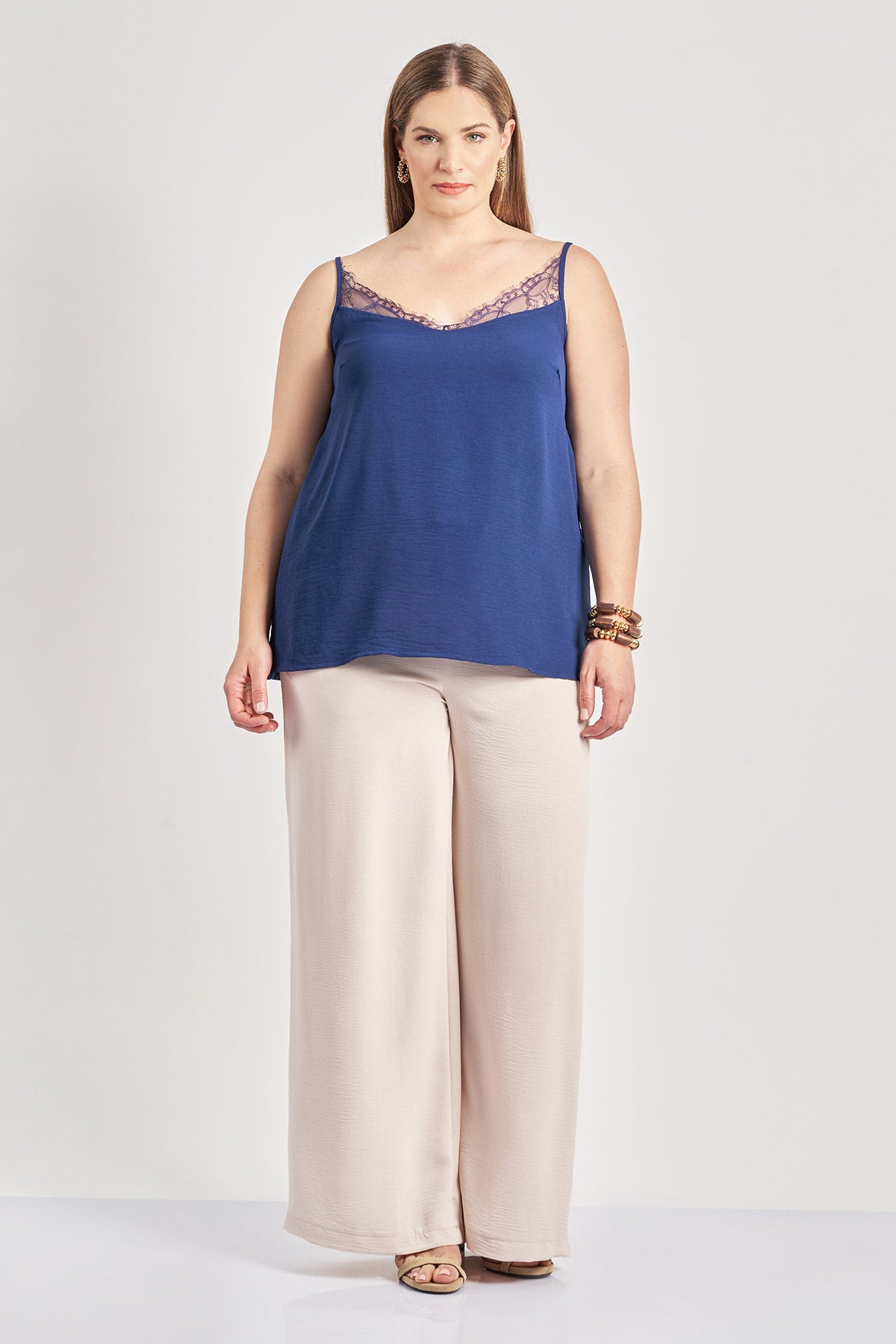 Lingerie top with lace textured washed - Blue