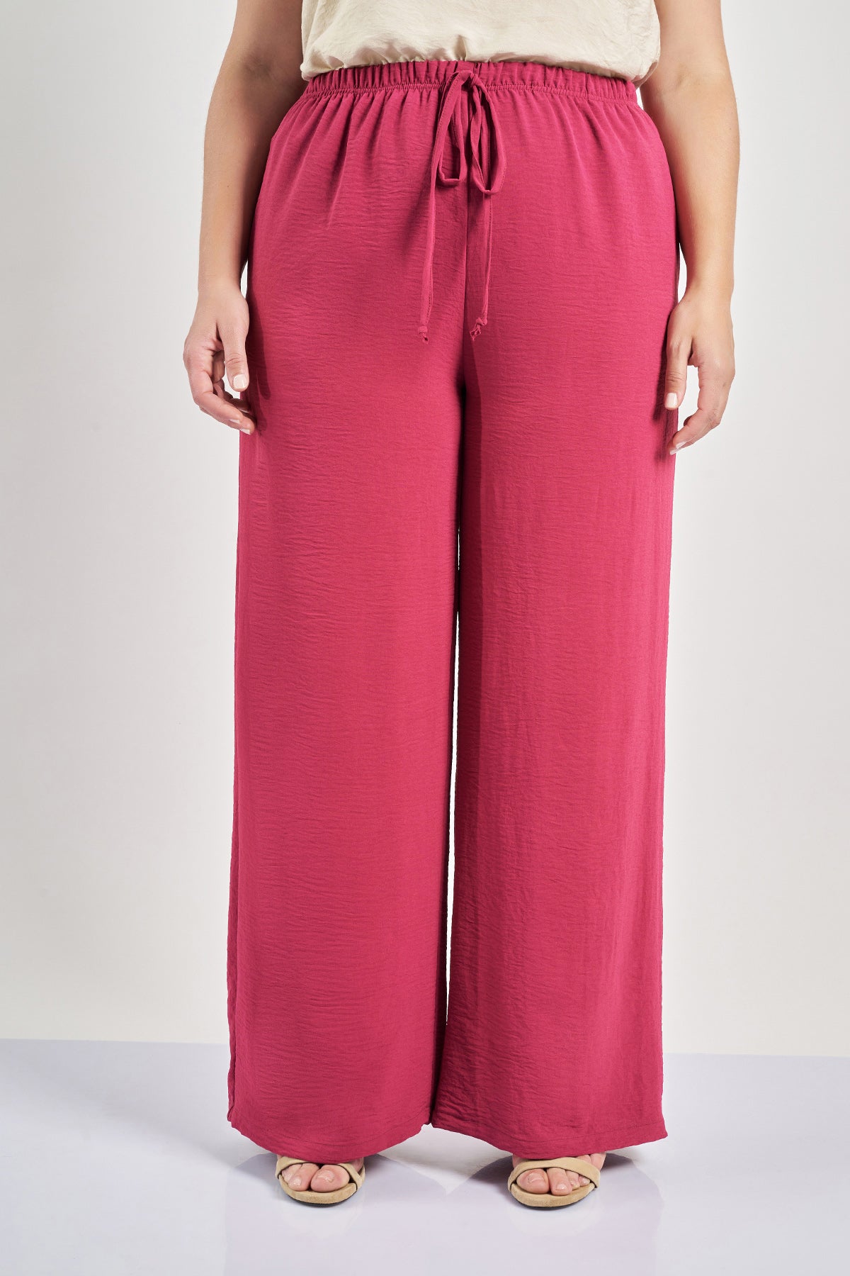 Long washed trousers with ties - Bordeaux