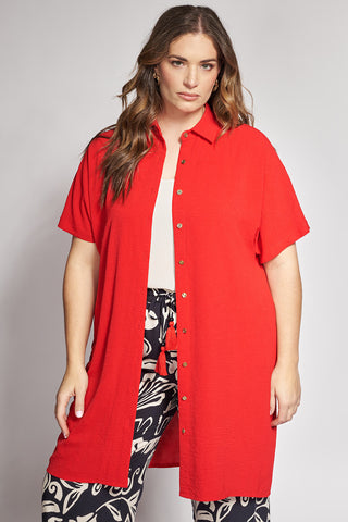 Long Shirt Textured Washed - Red