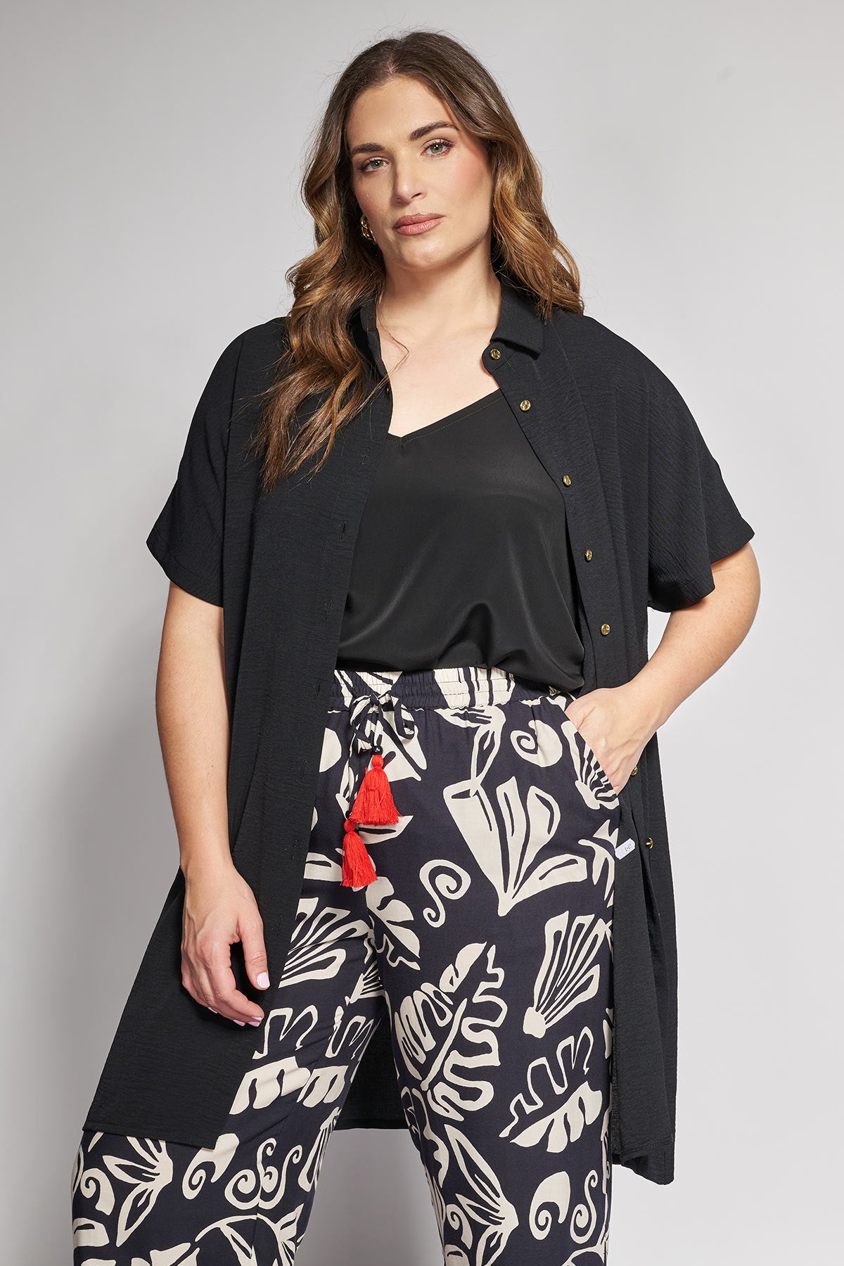 Long Shirt Textured Washed - Black
