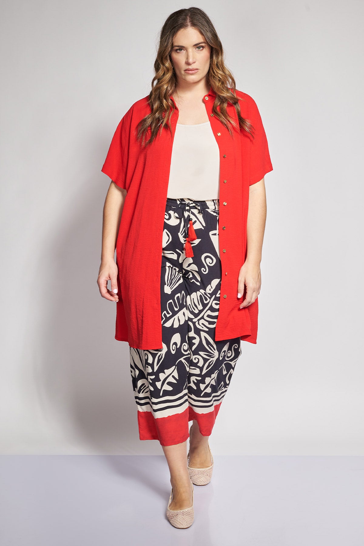 Long Shirt Textured Washed - Red