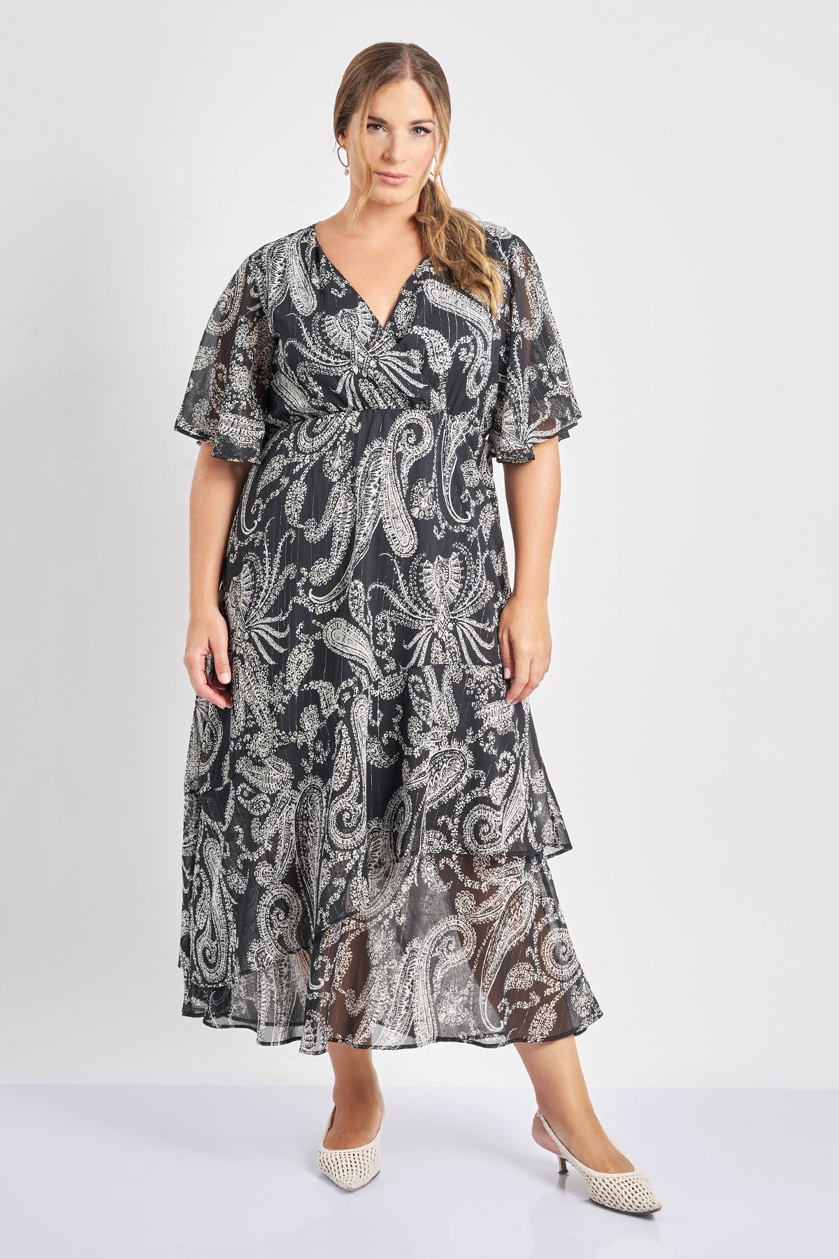 Paisley print maxi dress with lurex details - Black