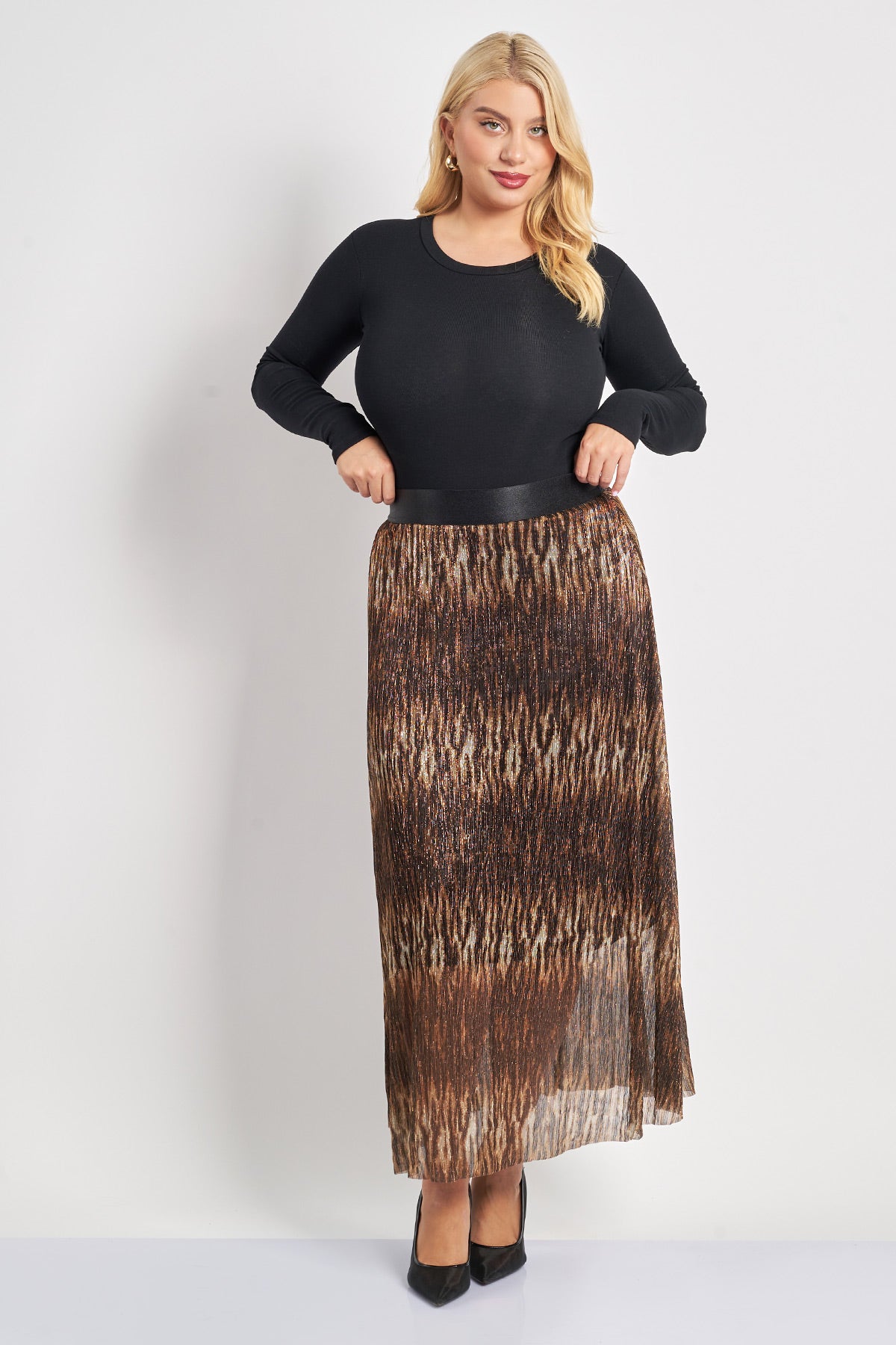 Maxi accordion skirt in animal print - Black