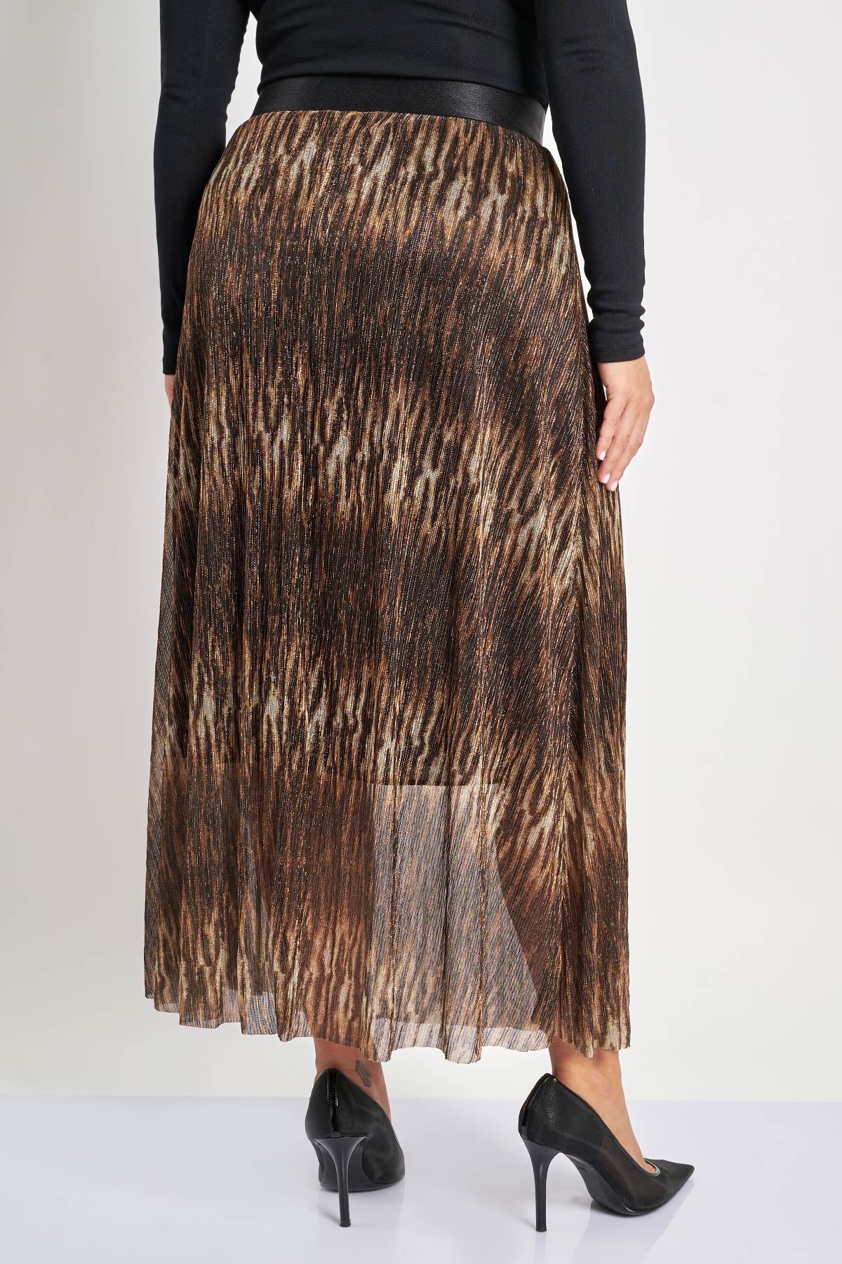Maxi accordion skirt in animal print - Black