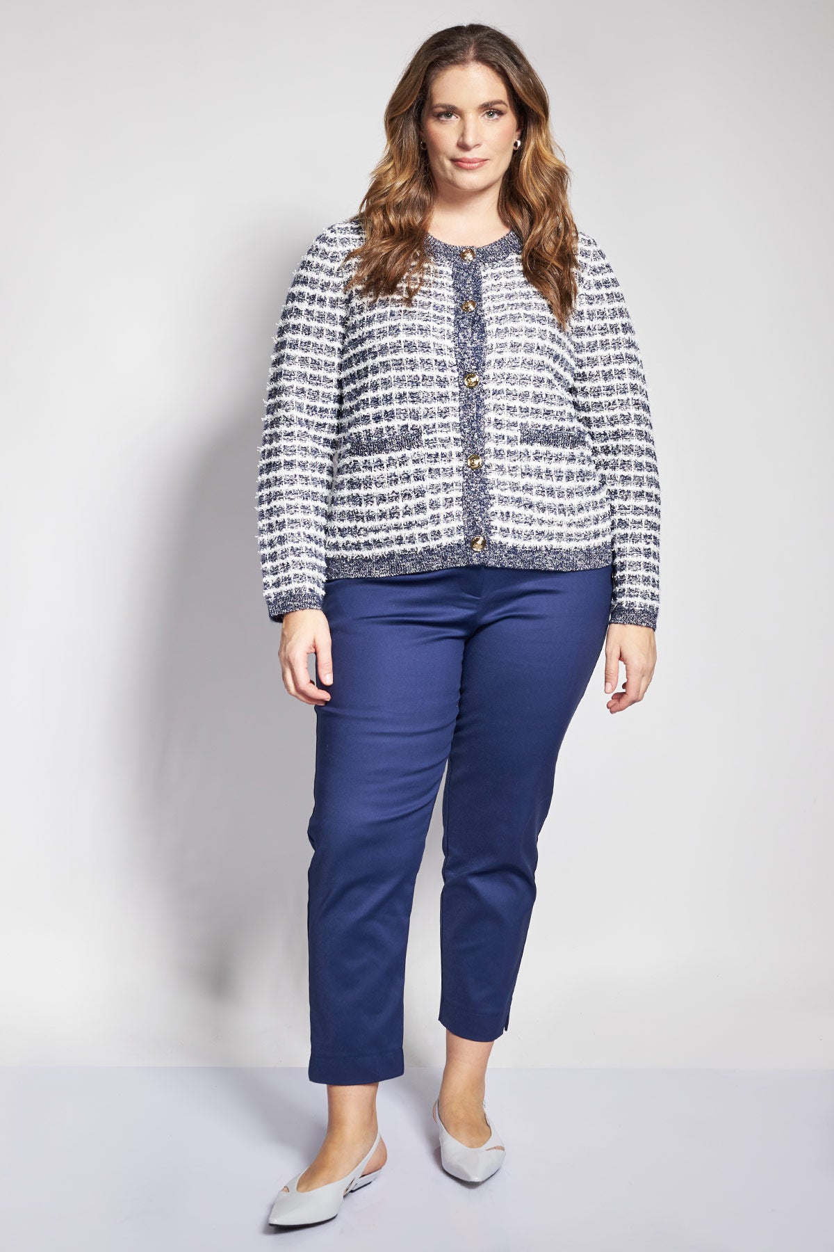 Soft Chanel-style knitted cardigan with lurex - Blue
