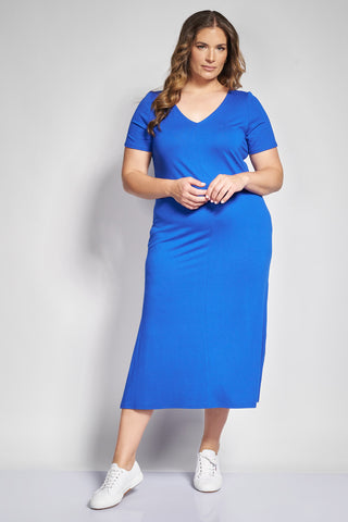 Maxi dress with V-neckline and side slits - Royal Blue