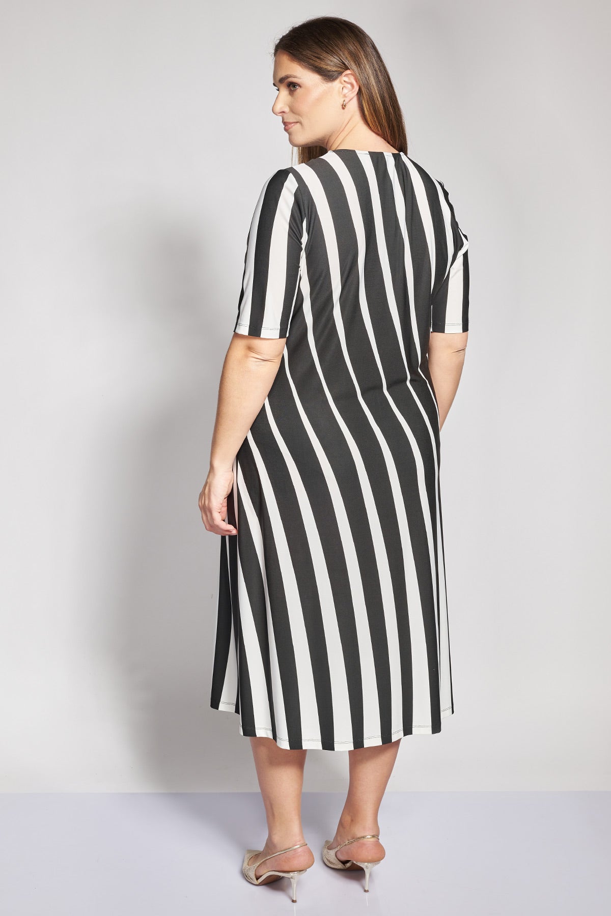 Striped Midi Jersey Dress - Black&White