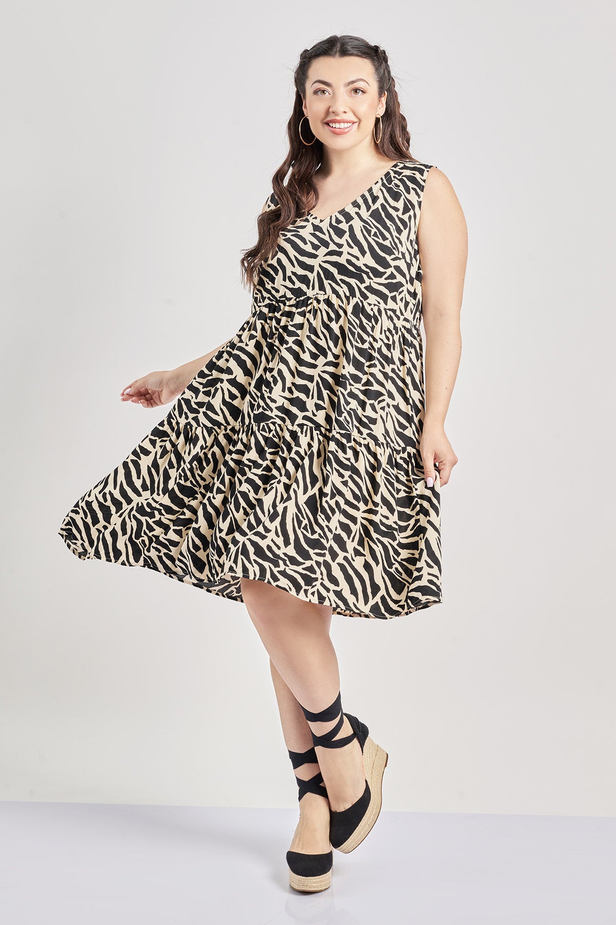 Μίντι Φόρεμα βισκόζη εμπριμέ animal print - Μαύρο