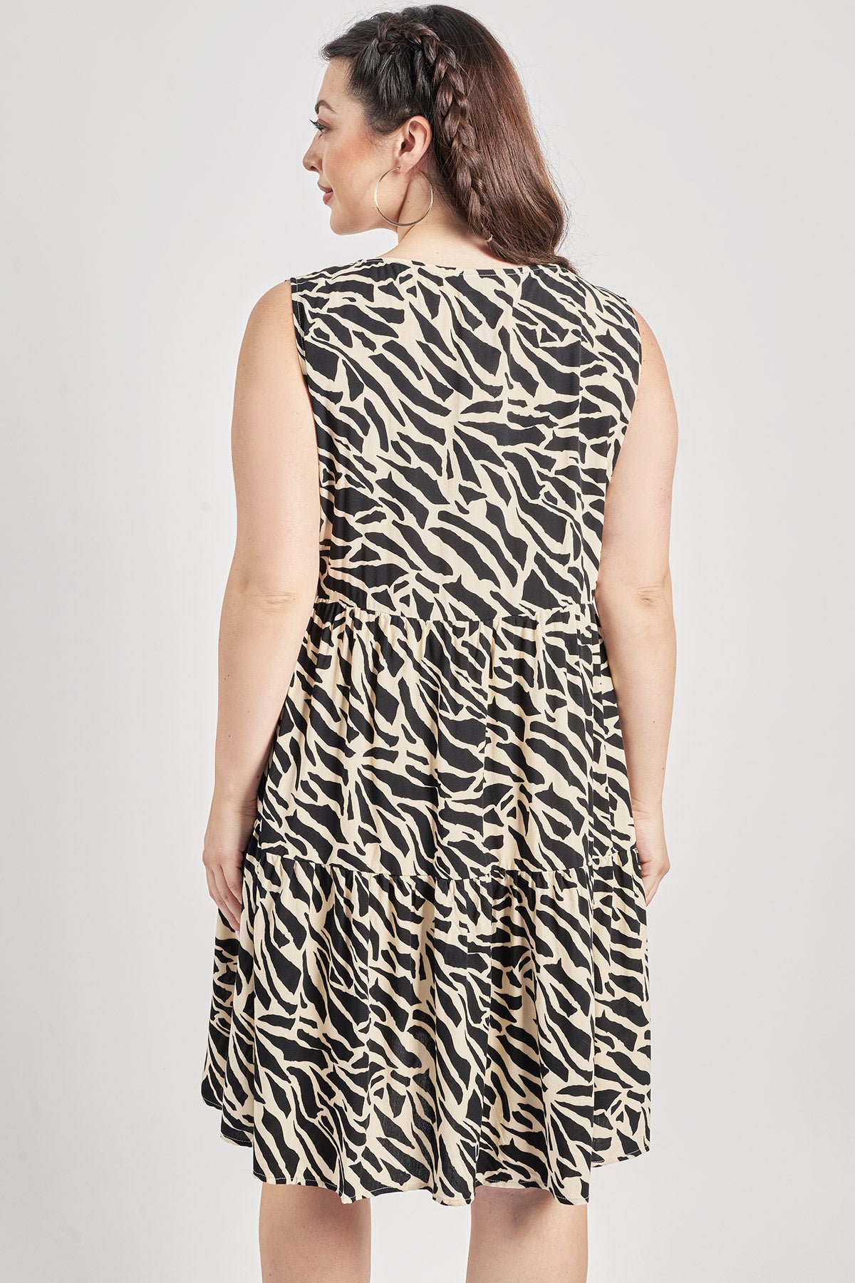 Μidi viscose voile dress animal print - Black